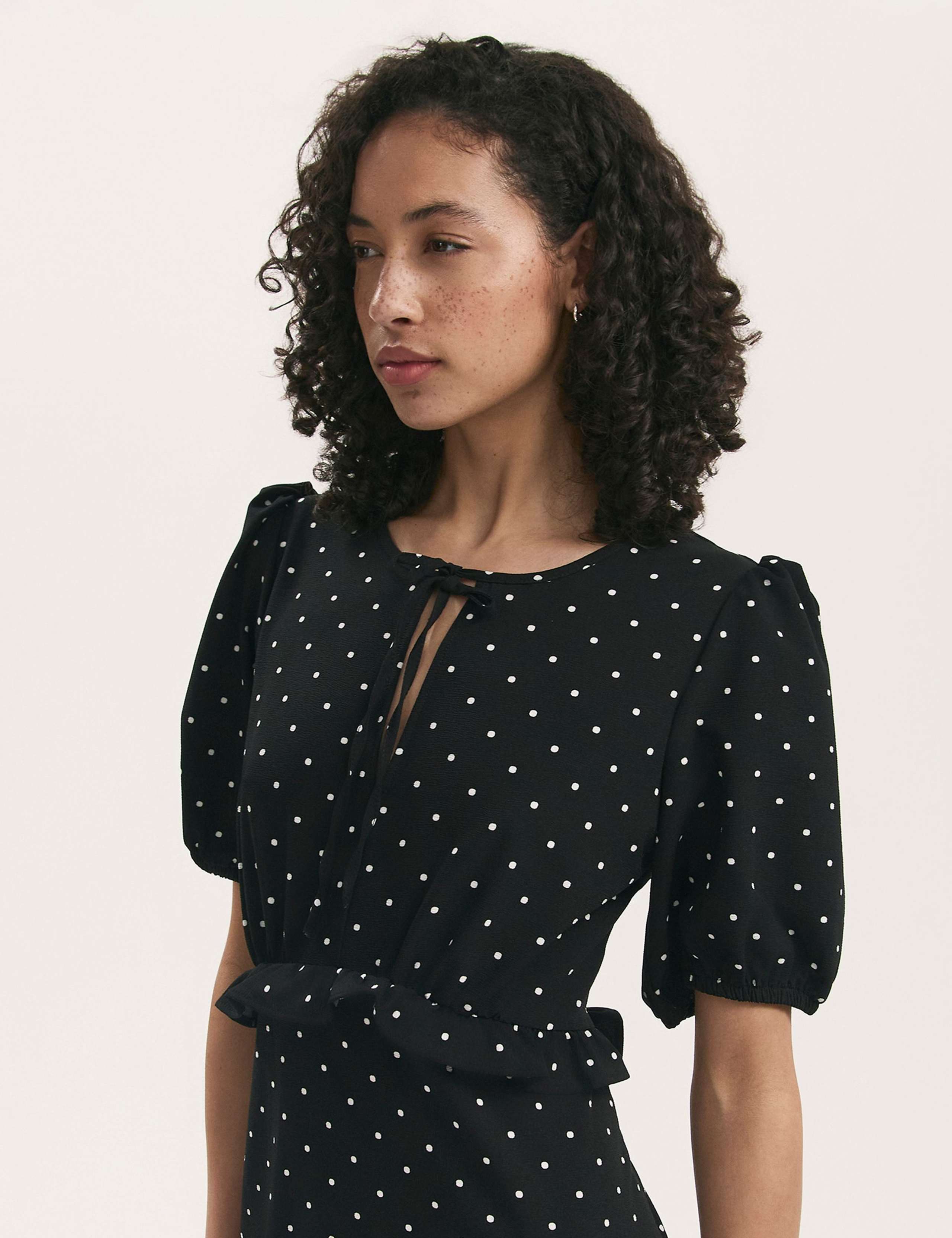 Floral Tie Neck Midi Tea Dress 4 of 4