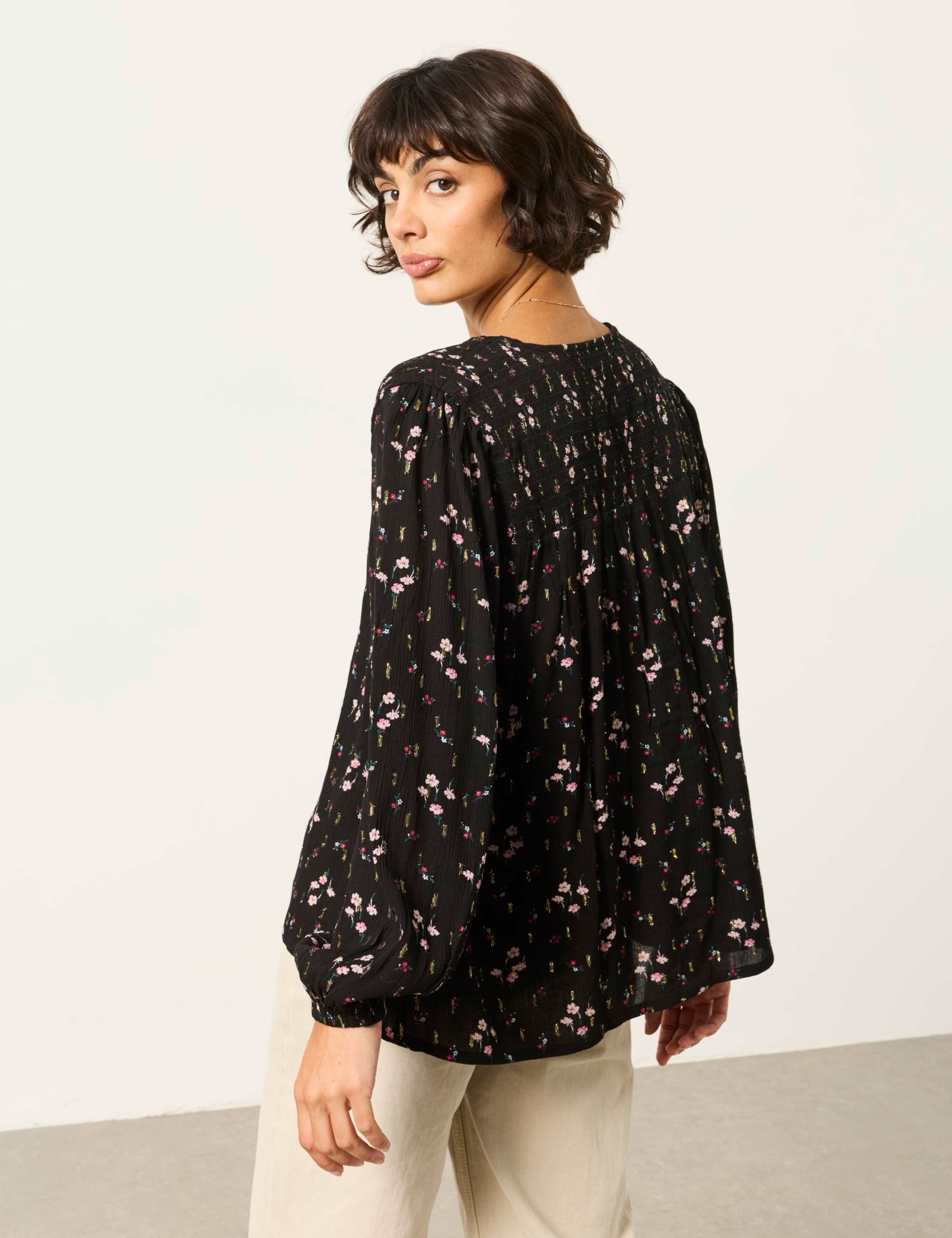 Floral V Neck Button Detail Blouse 3 of 6