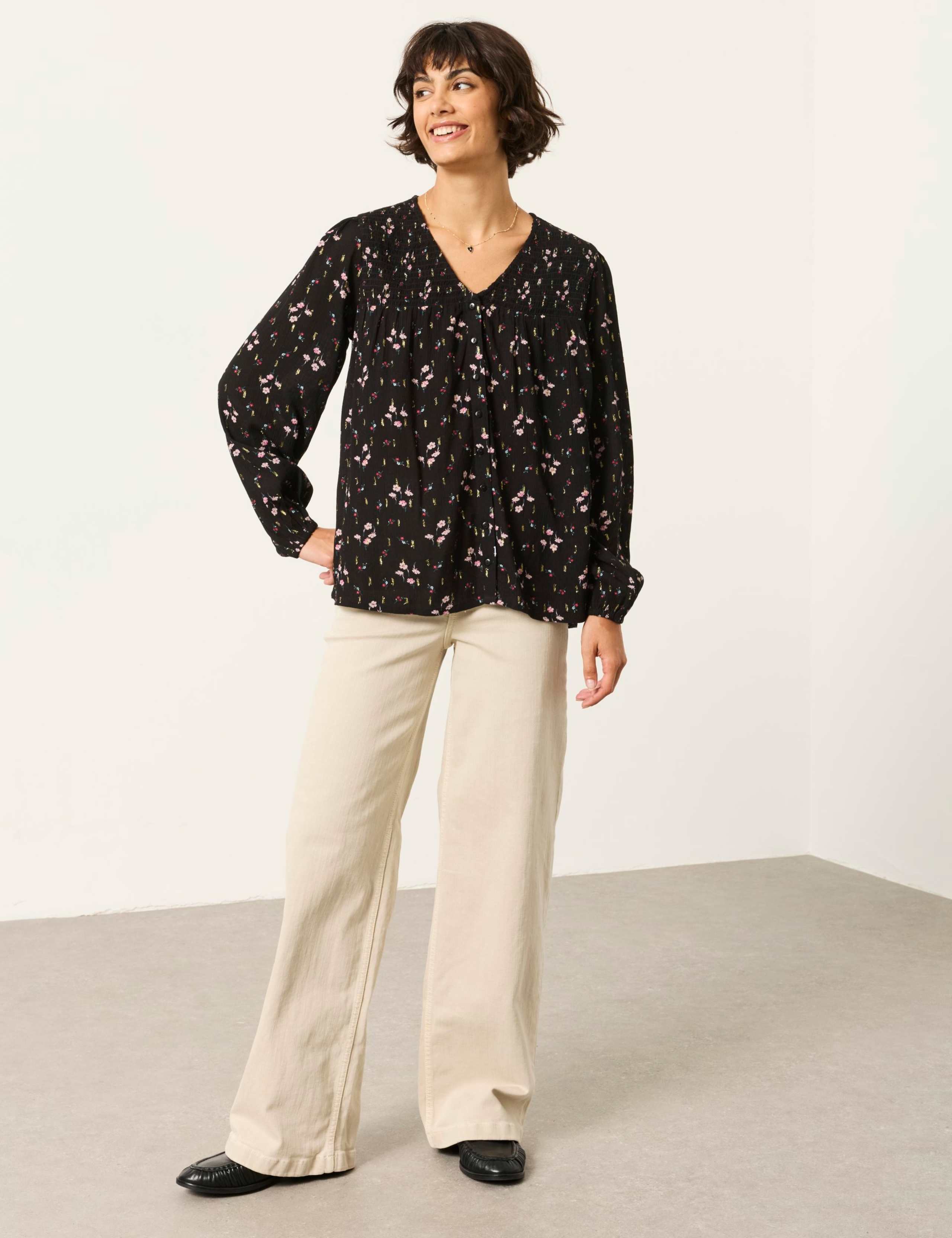 Floral V Neck Button Detail Blouse 4 of 6