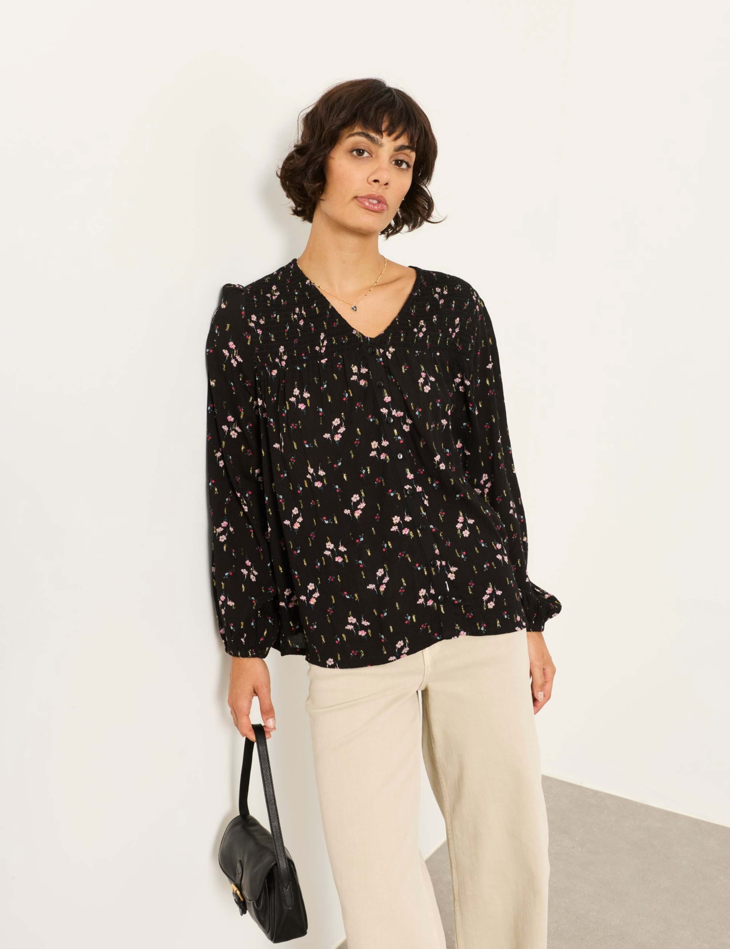 Floral V Neck Button Detail Blouse 5 of 6