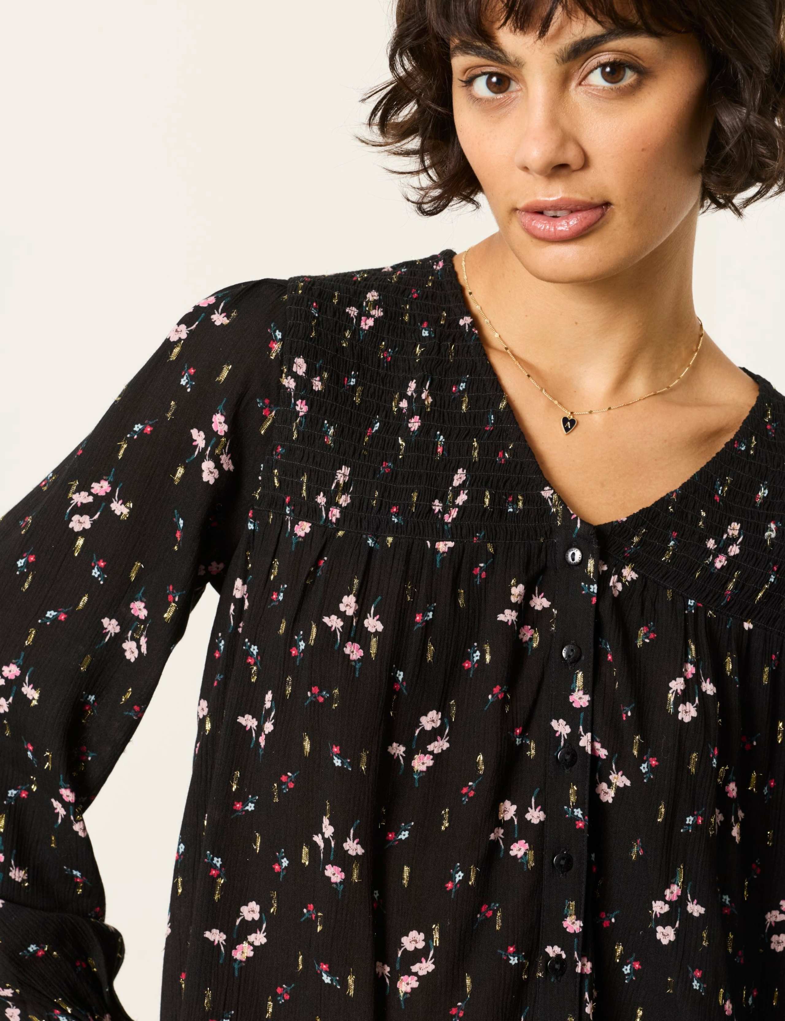 Floral V Neck Button Detail Blouse 6 of 6