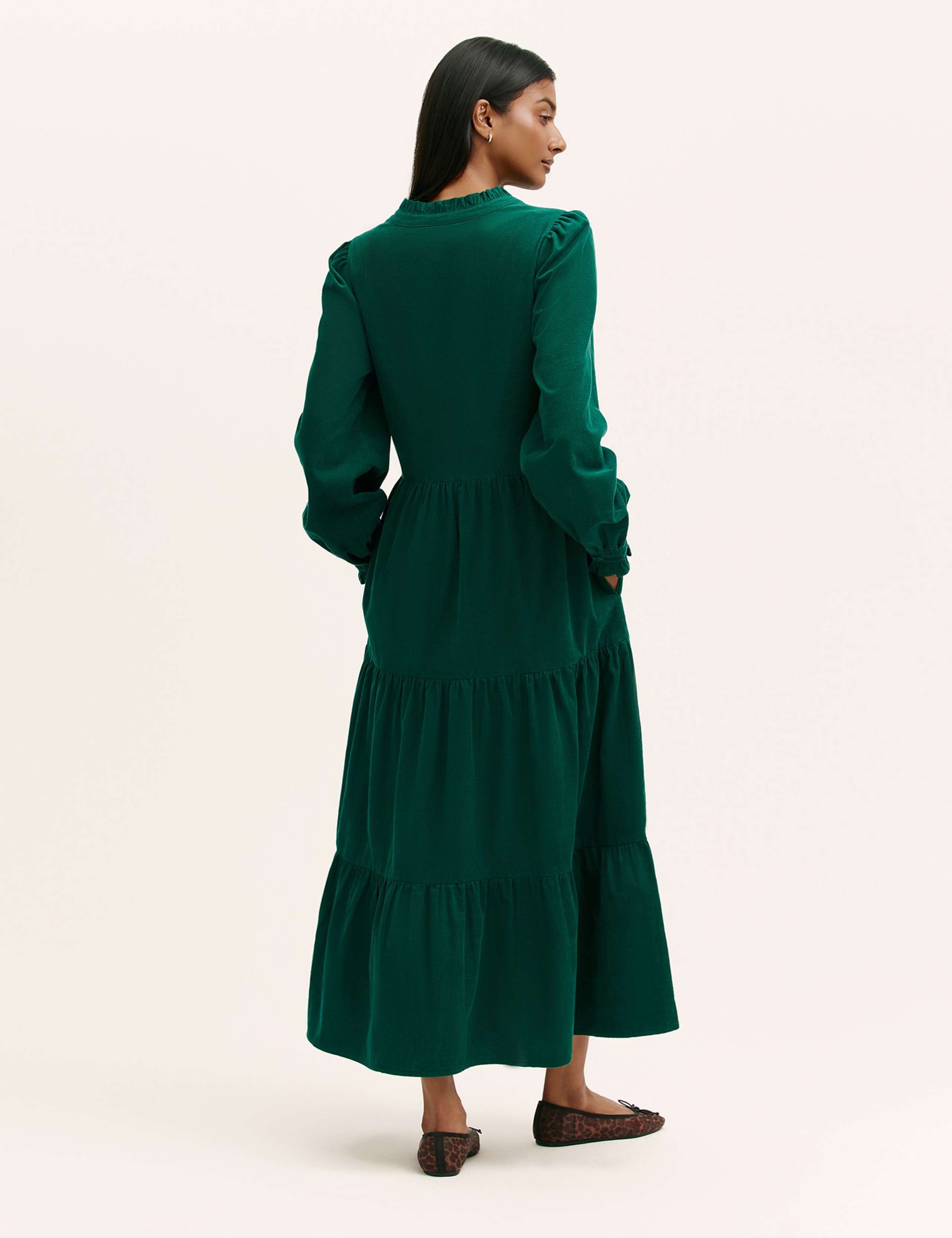 Cord V-Neck Midi Tiered Dress 2 of 4