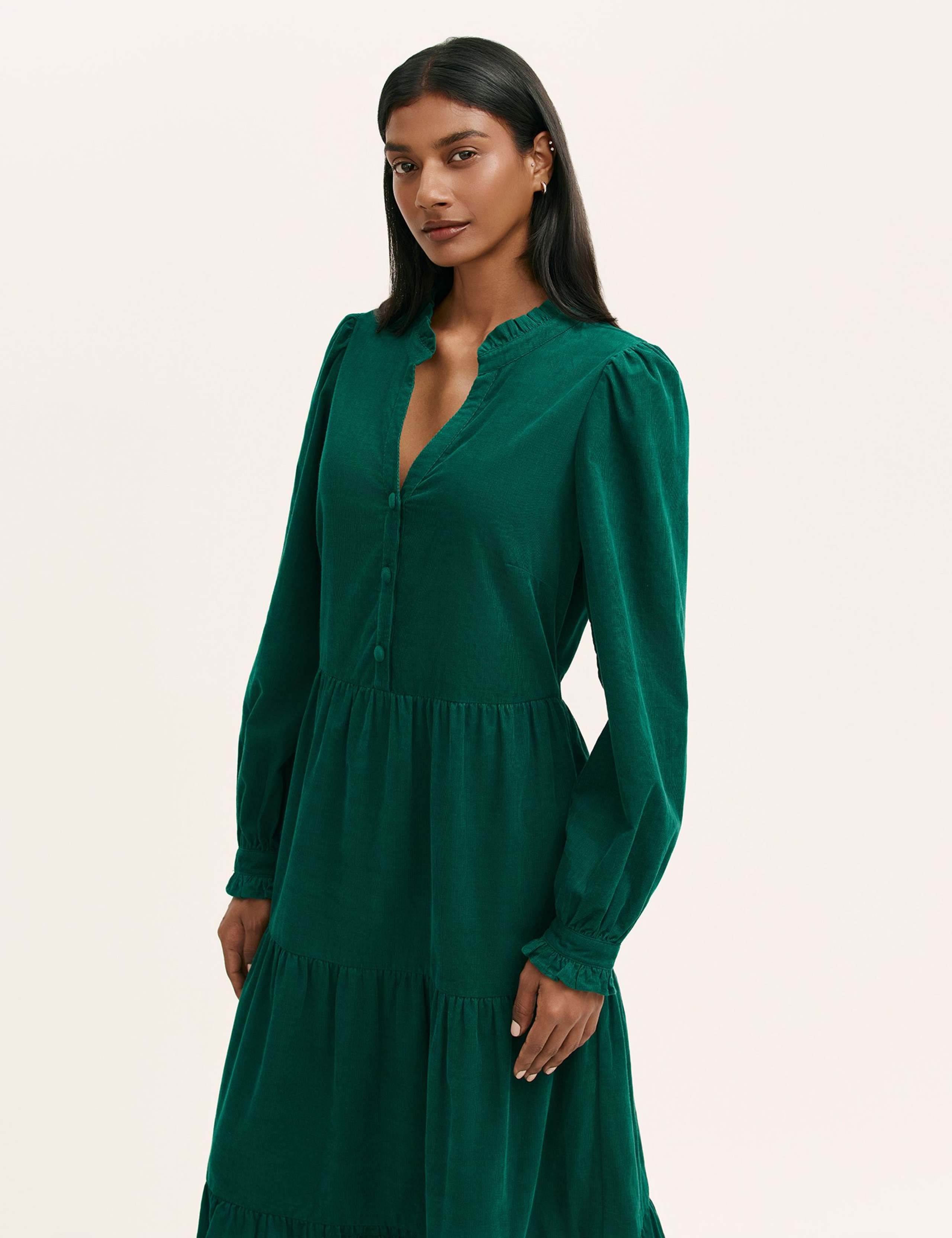 Cord V-Neck Midi Tiered Dress 3 of 4