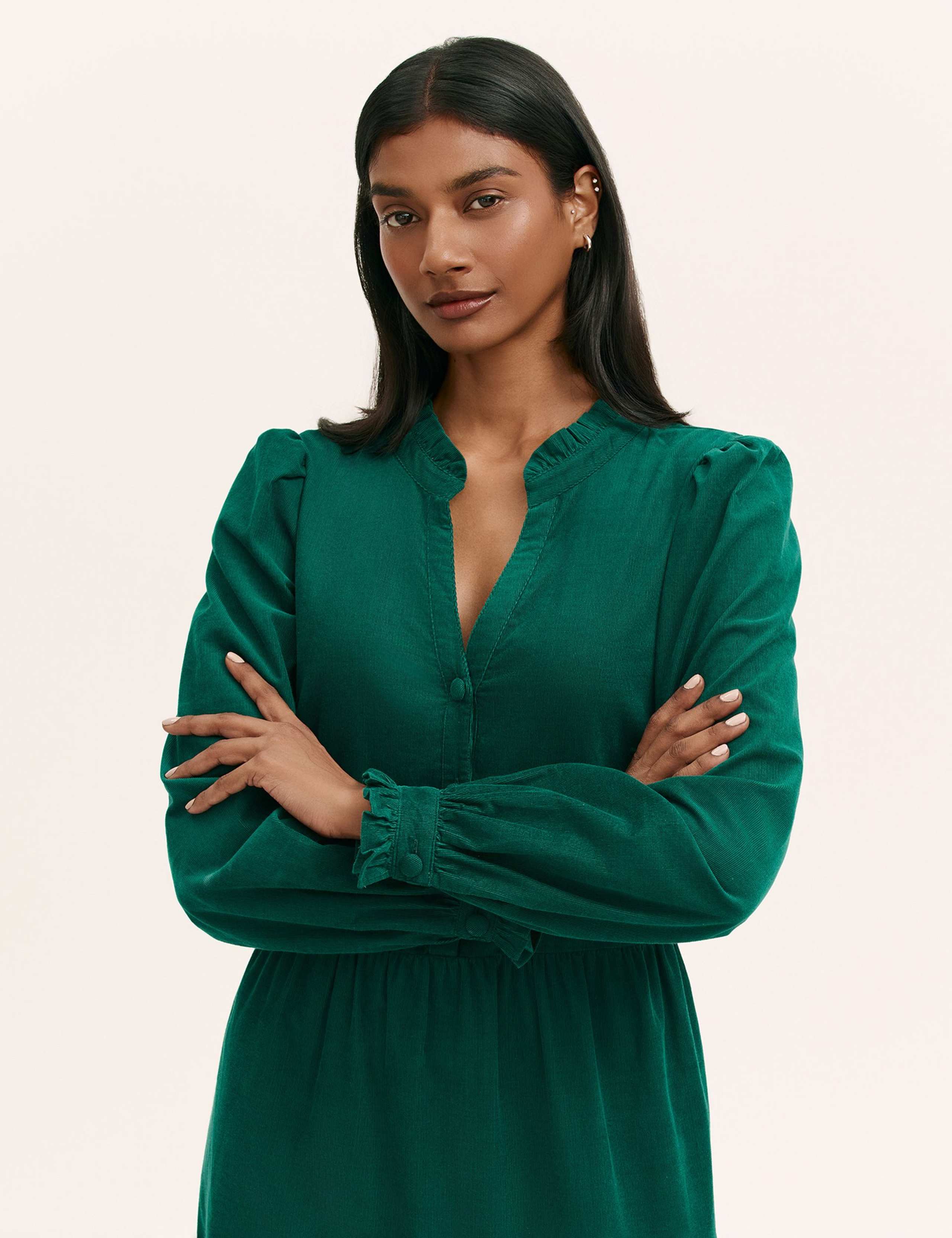 Cord V-Neck Midi Tiered Dress 4 of 4