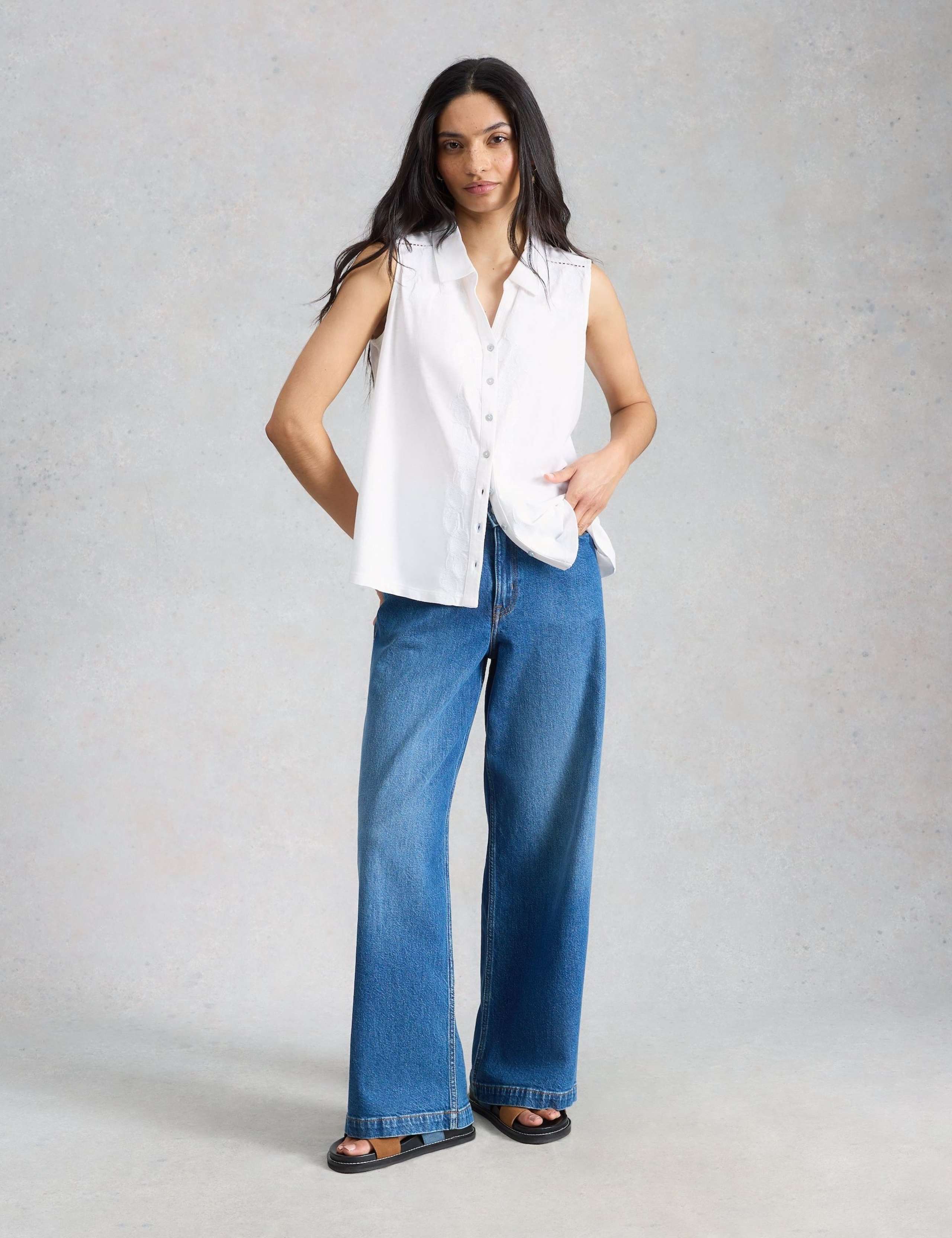 Pure Cotton Embroidered Sleeveless Shirt 1 of 6