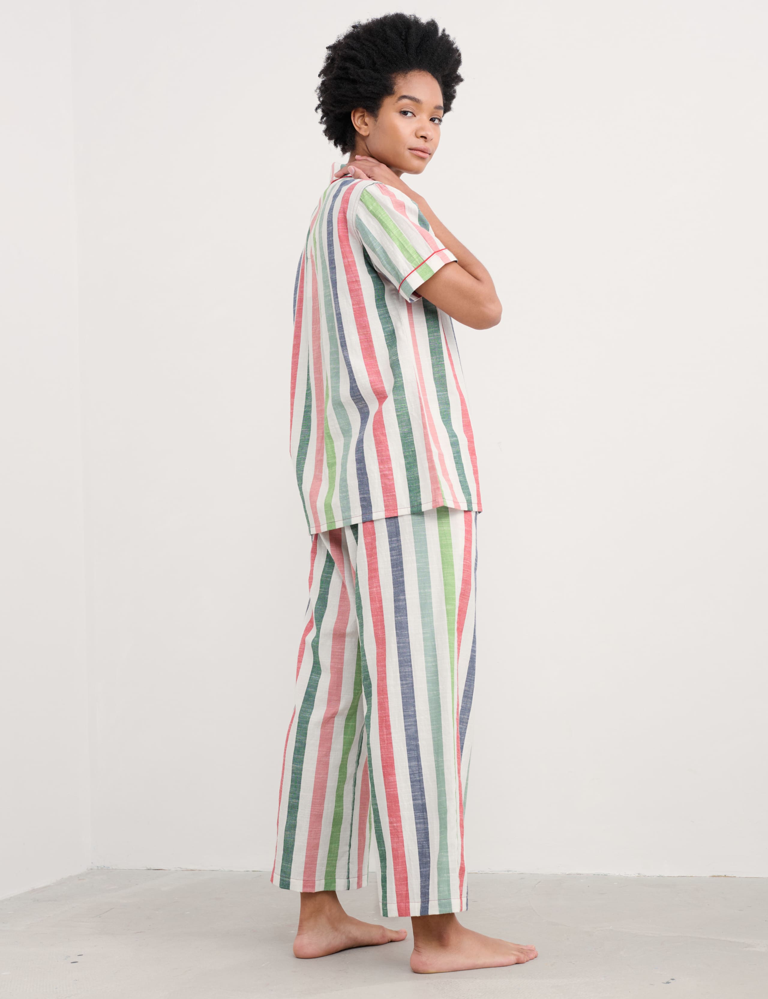 Pure Cotton Striped Cropped Pyjama Set 3 of 4