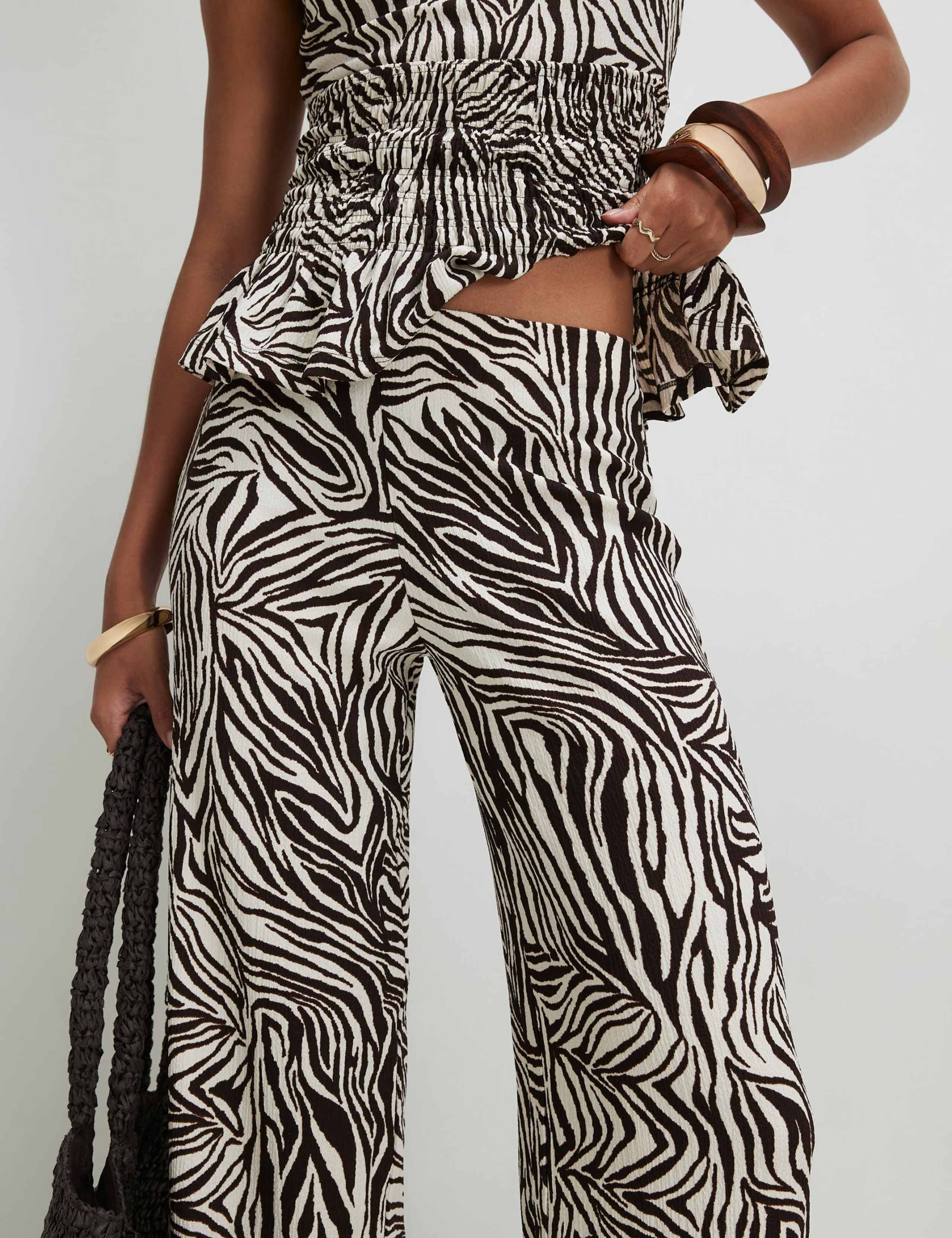 Pure Cotton Animal Print Wide Leg Trousers 4 of 4