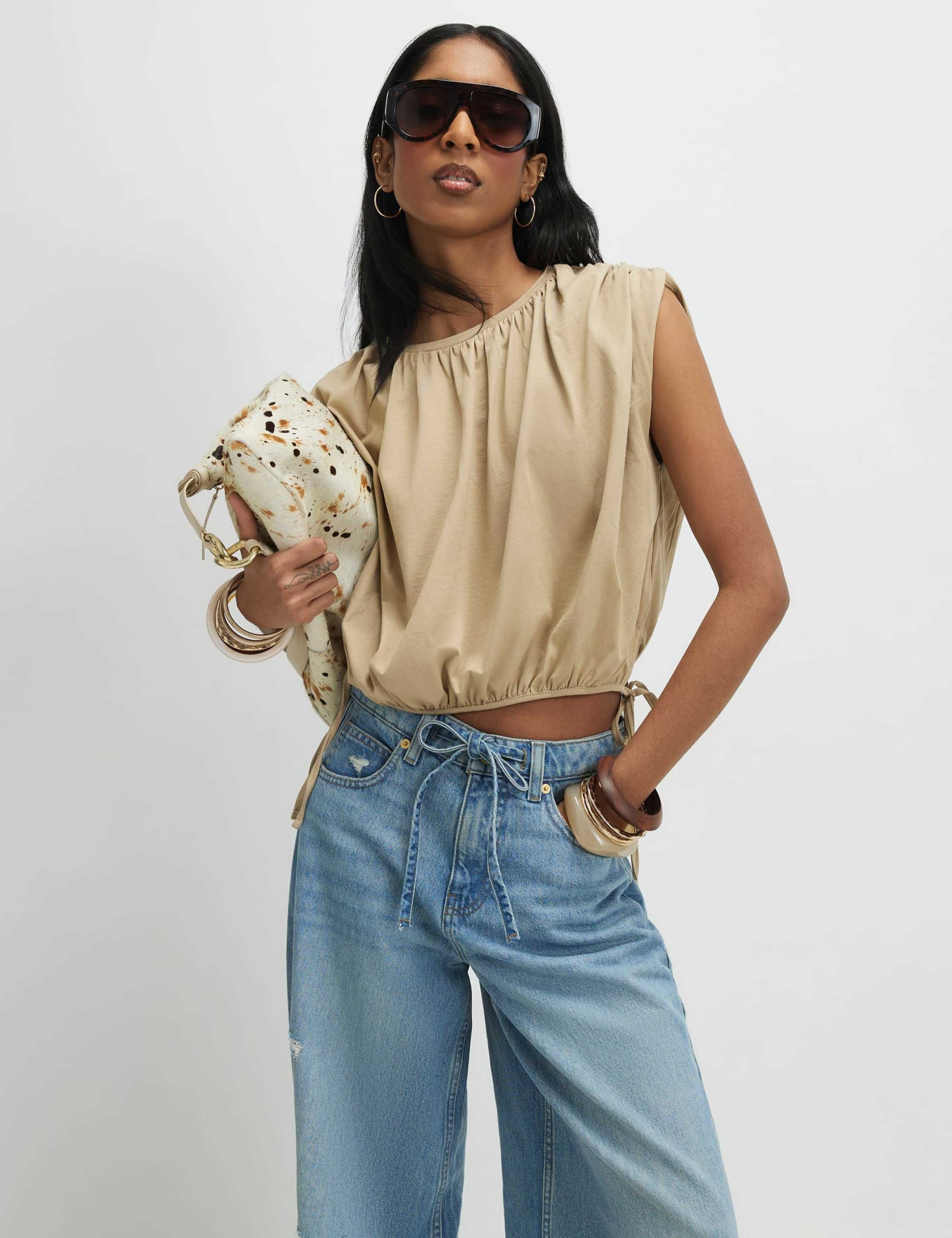 Pure Cotton Bubble Hem Tie Detail Top 1 of 4