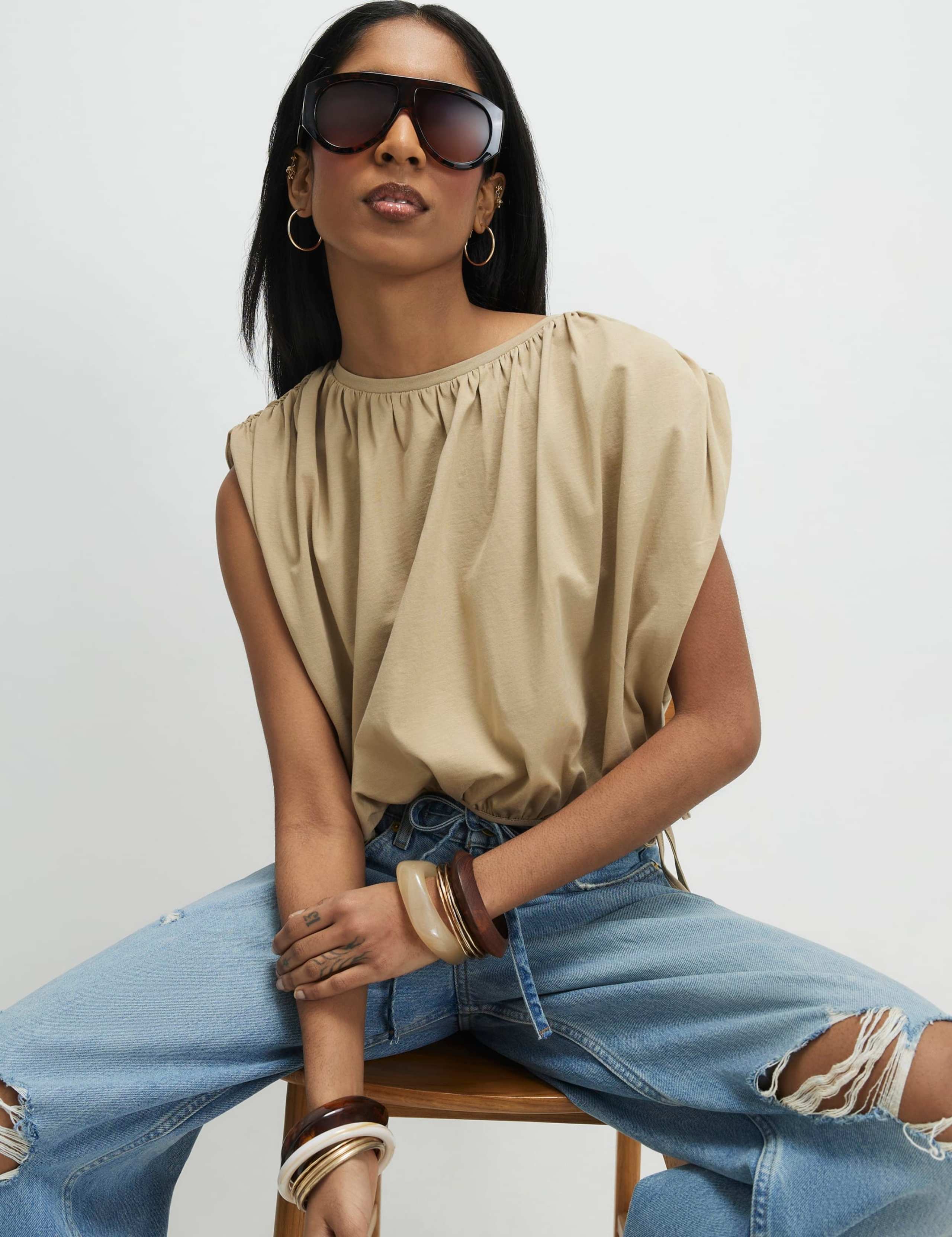 Pure Cotton Bubble Hem Tie Detail Top 2 of 4