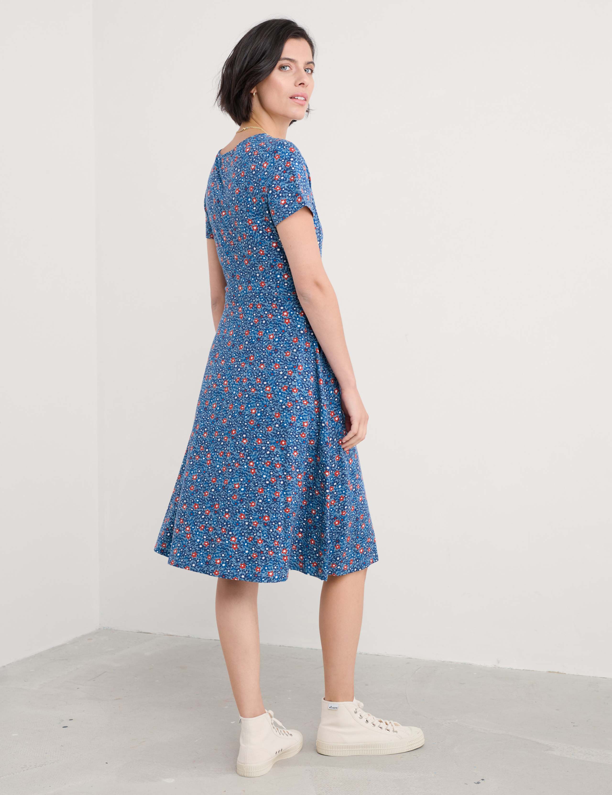 Cotton Rich Floral Midi Waisted Dress 3 of 4