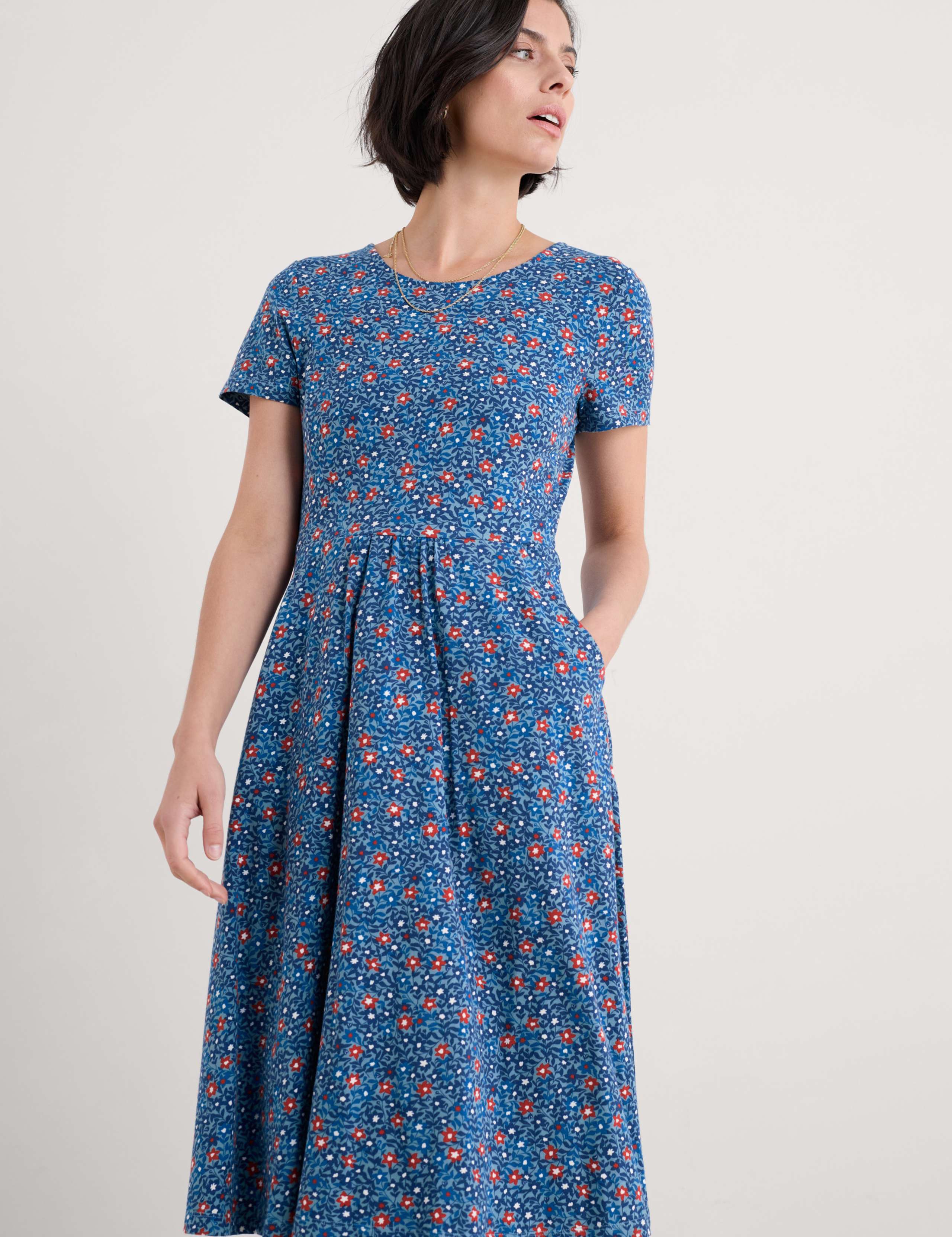 Cotton Rich Floral Midi Waisted Dress 4 of 4