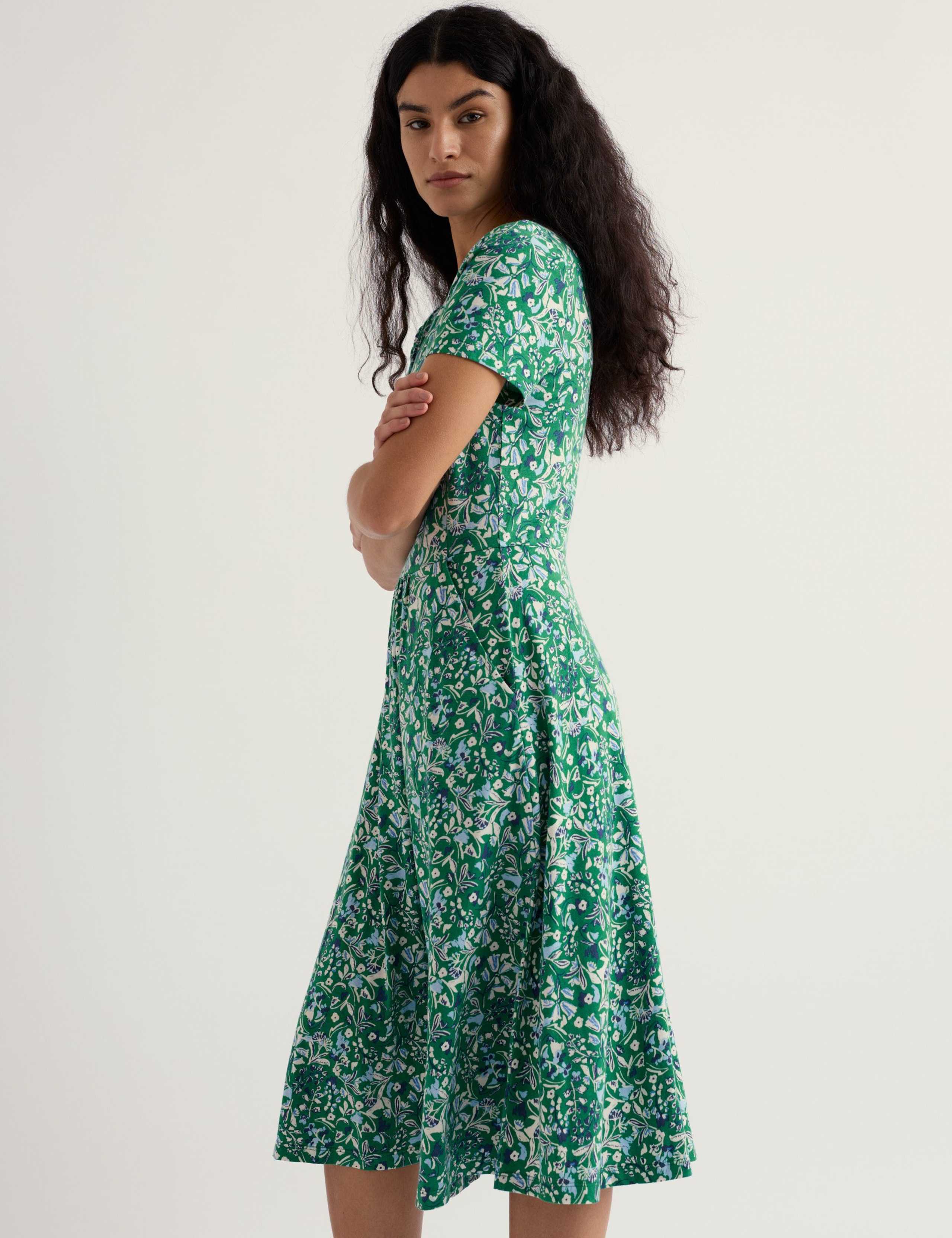 Cotton Rich Floral Midi Waisted Dress 3 of 5