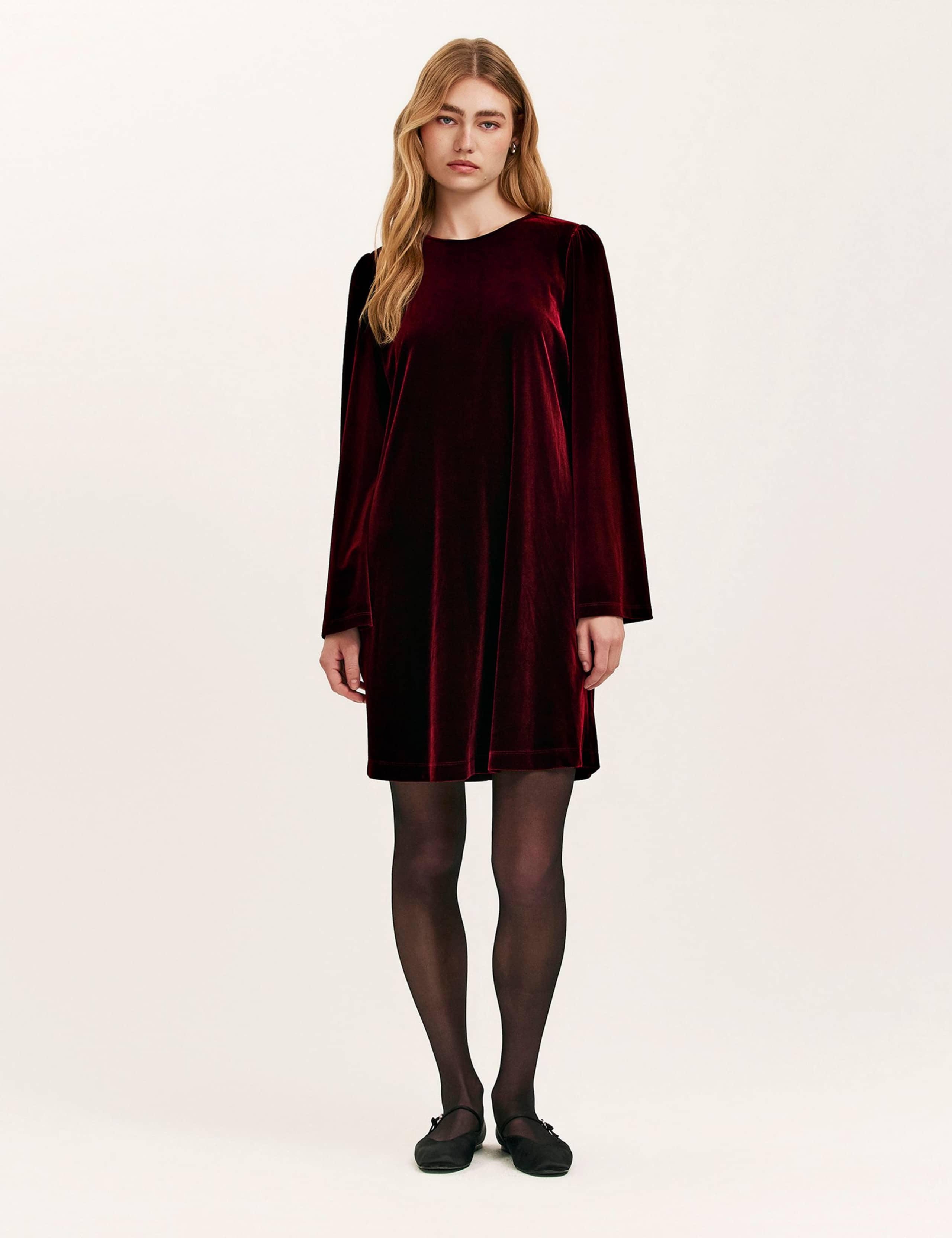 Velvet Round Neck Knee Length Skater Dress 1 of 4