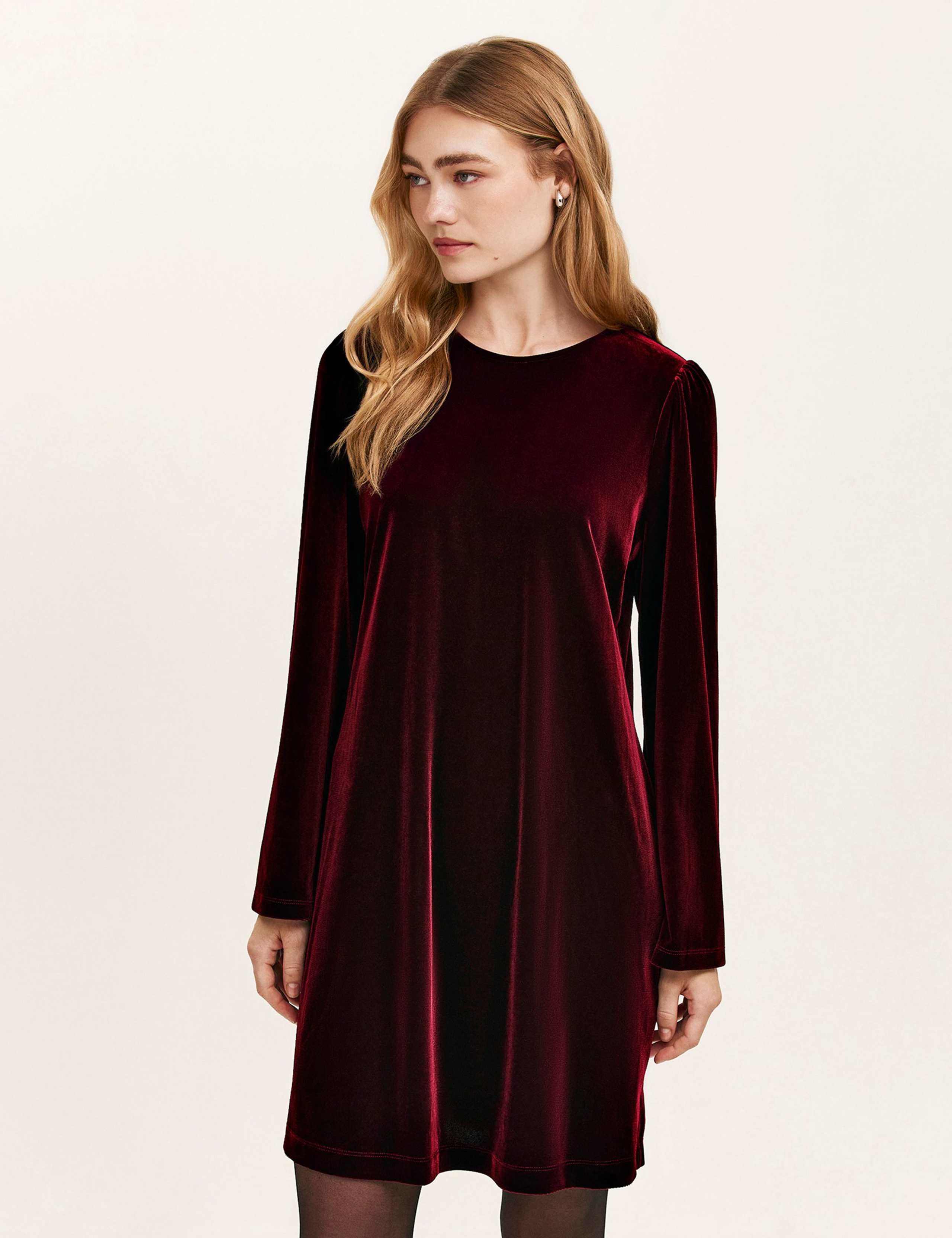 Velvet Round Neck Knee Length Skater Dress 3 of 4