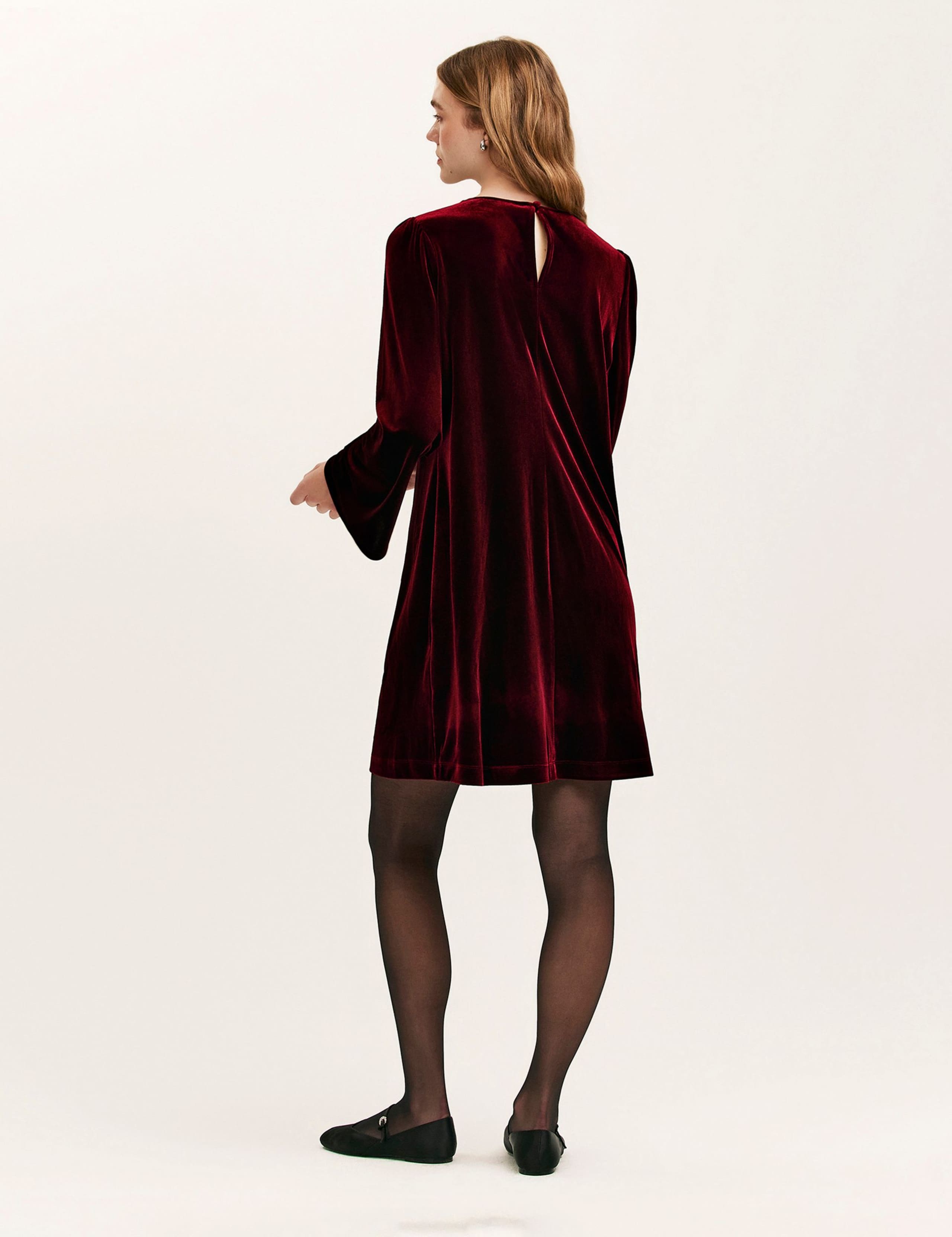 Velvet Round Neck Knee Length Skater Dress 4 of 4