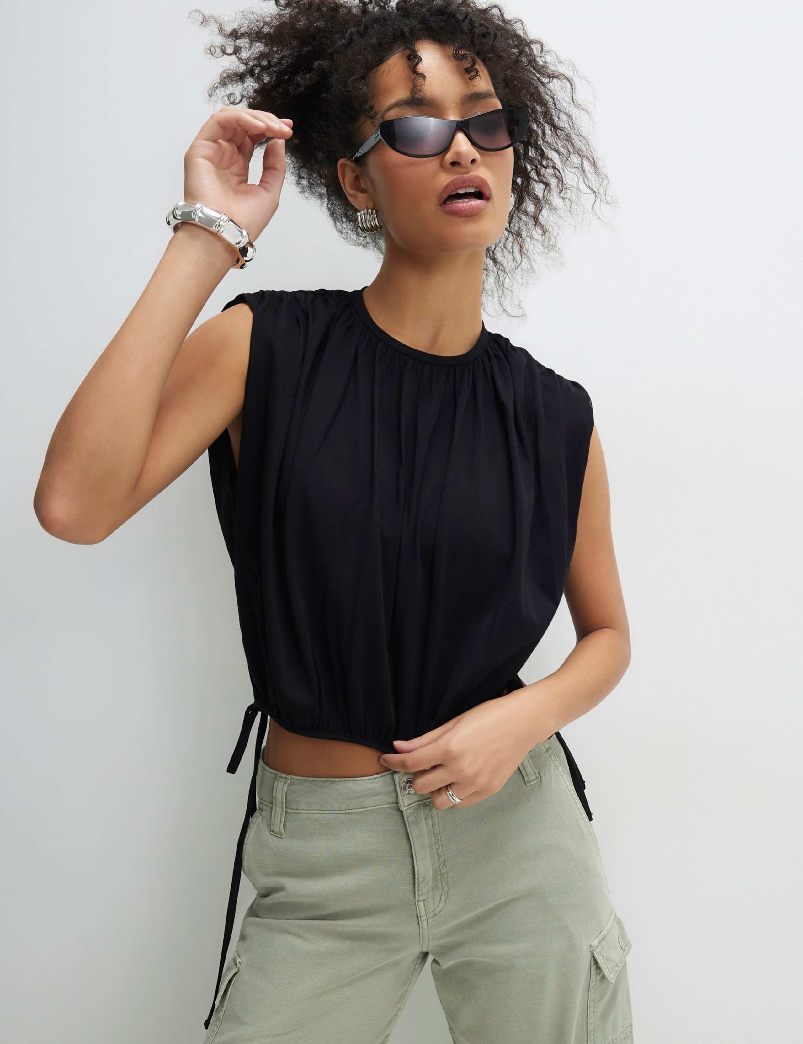 Pure Cotton Bubble Hem Tie Detail Top 1 of 3