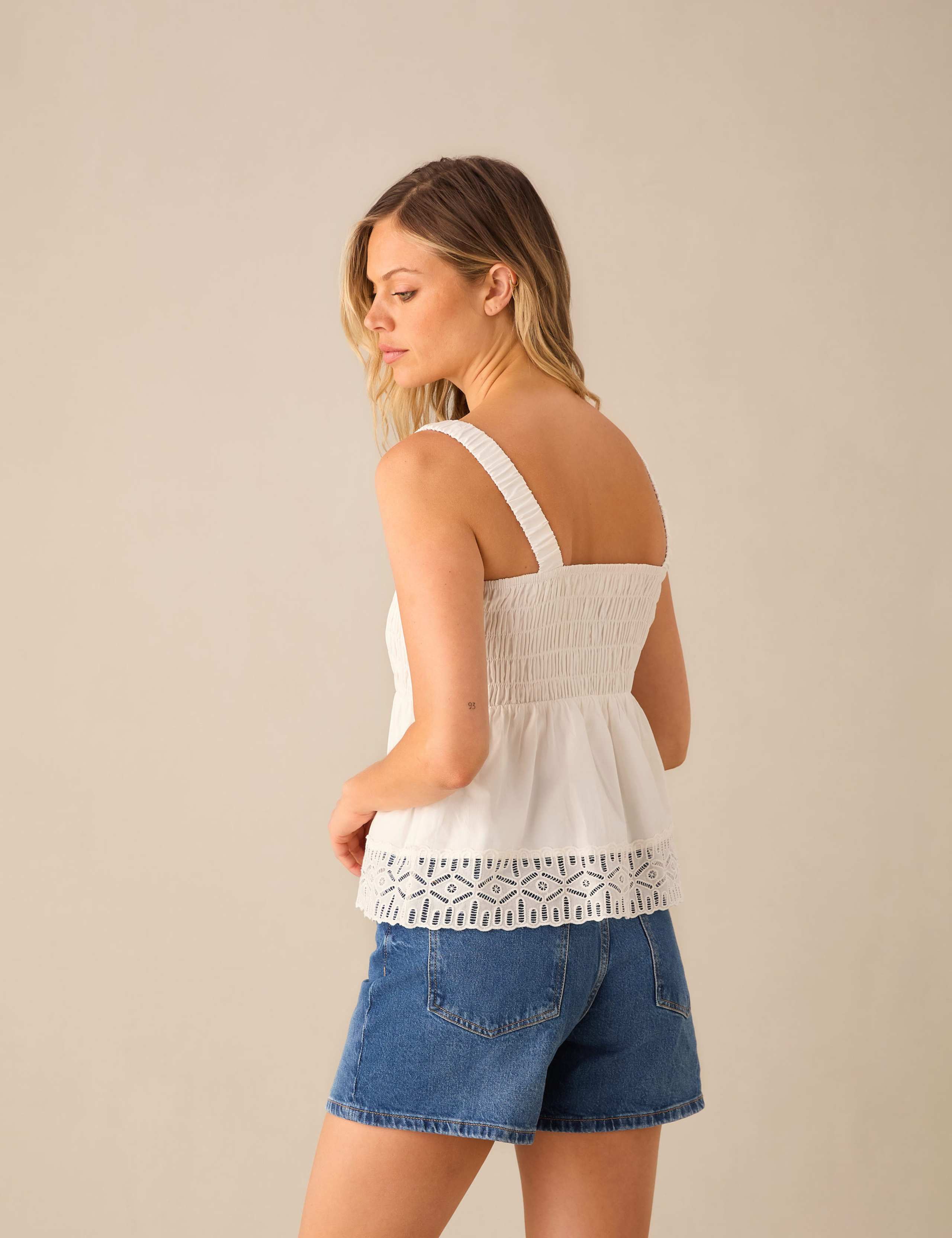Cotton Rich Broderie Shirred Peplum Top 3 of 3