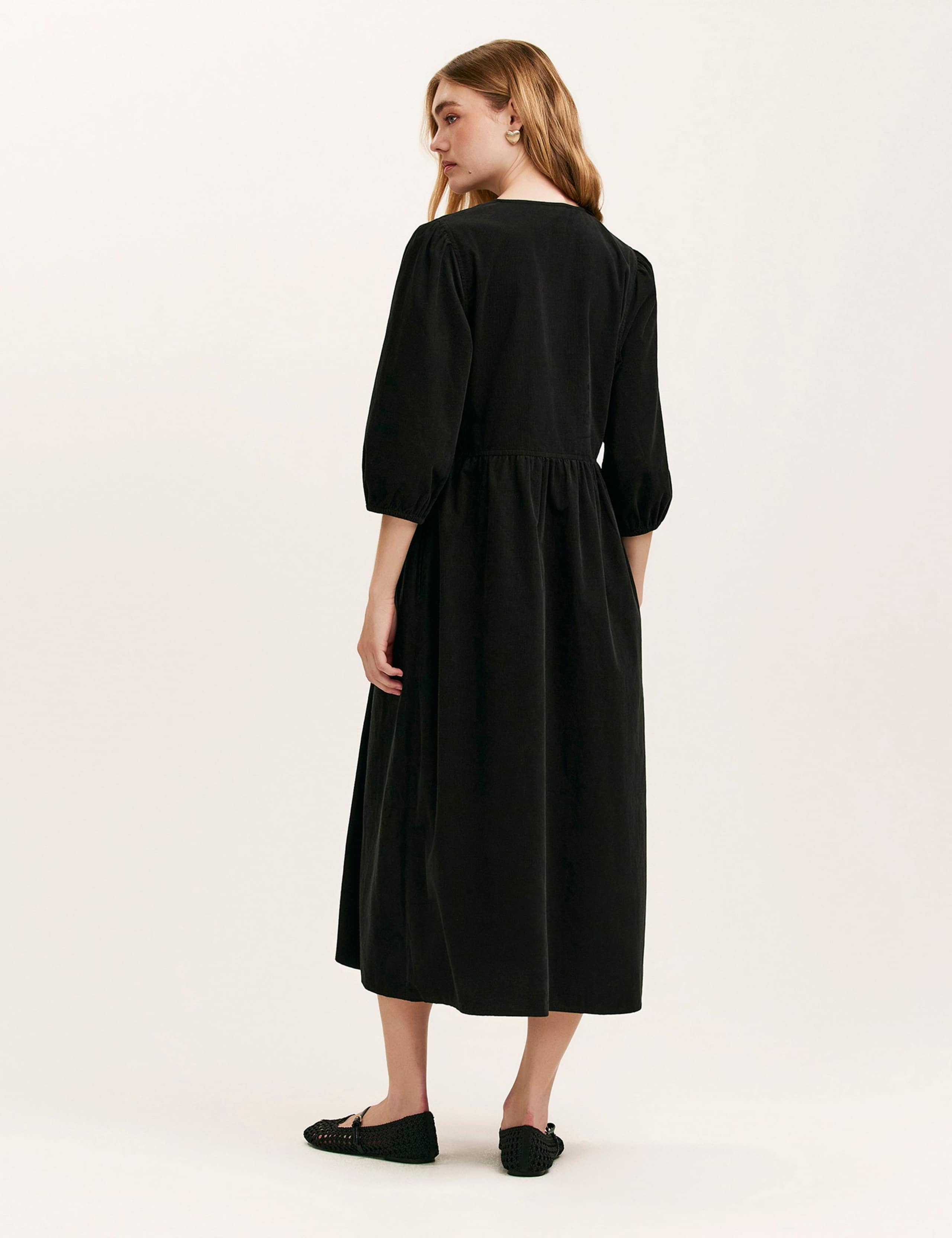Cord V-Neck Midi Smock Dress 3 of 4