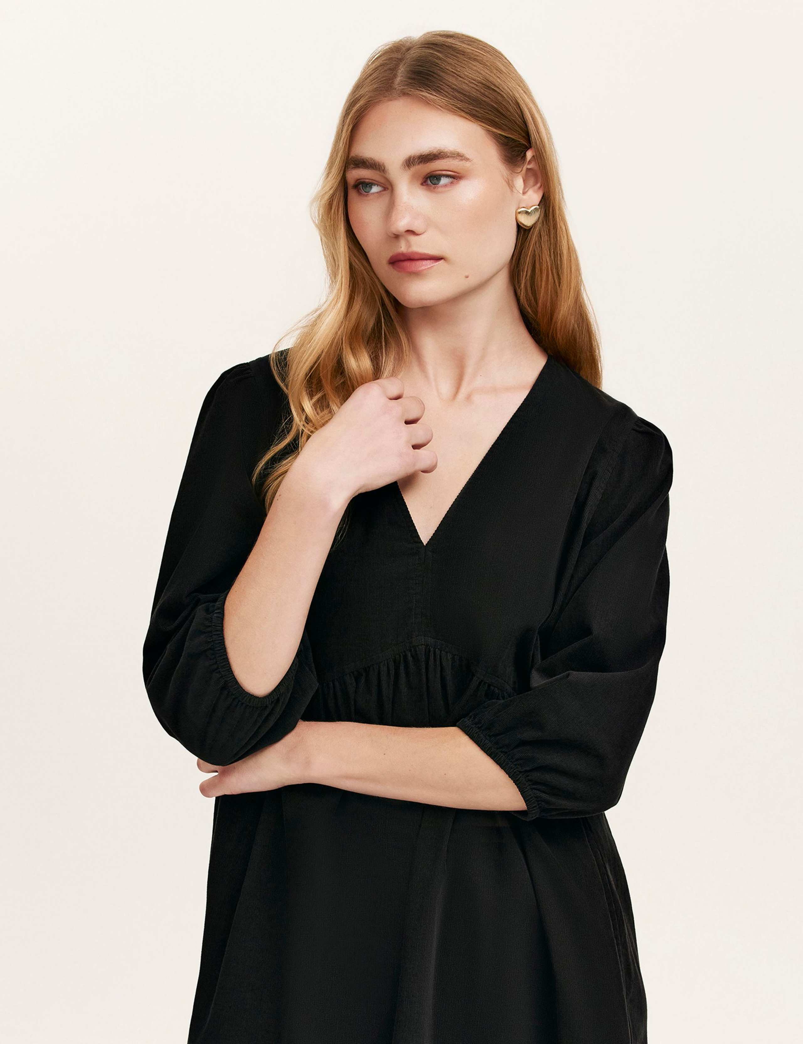 Cord V-Neck Midi Smock Dress 4 of 4