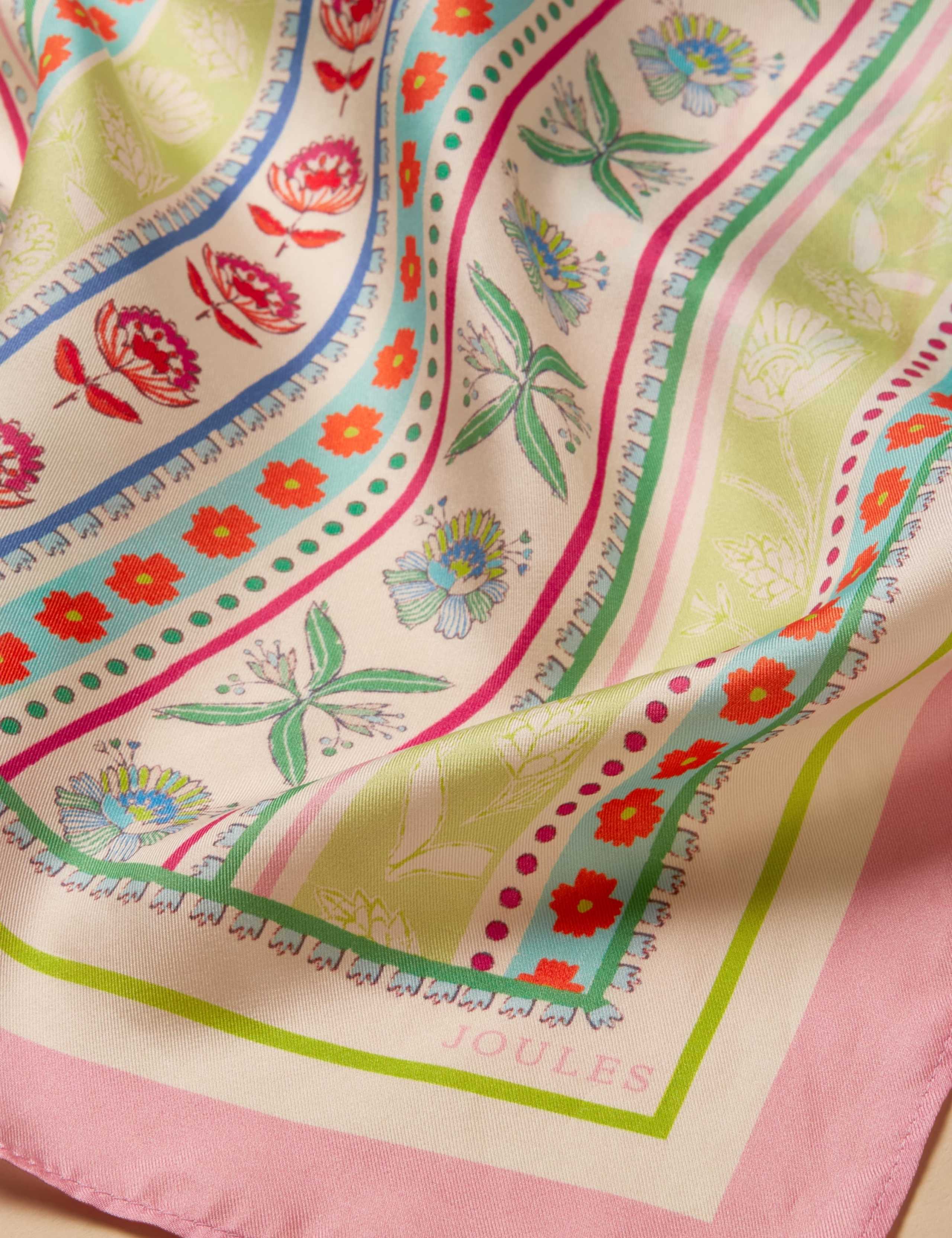 Pure Silk Floral Striped Square Scarf 7 of 8