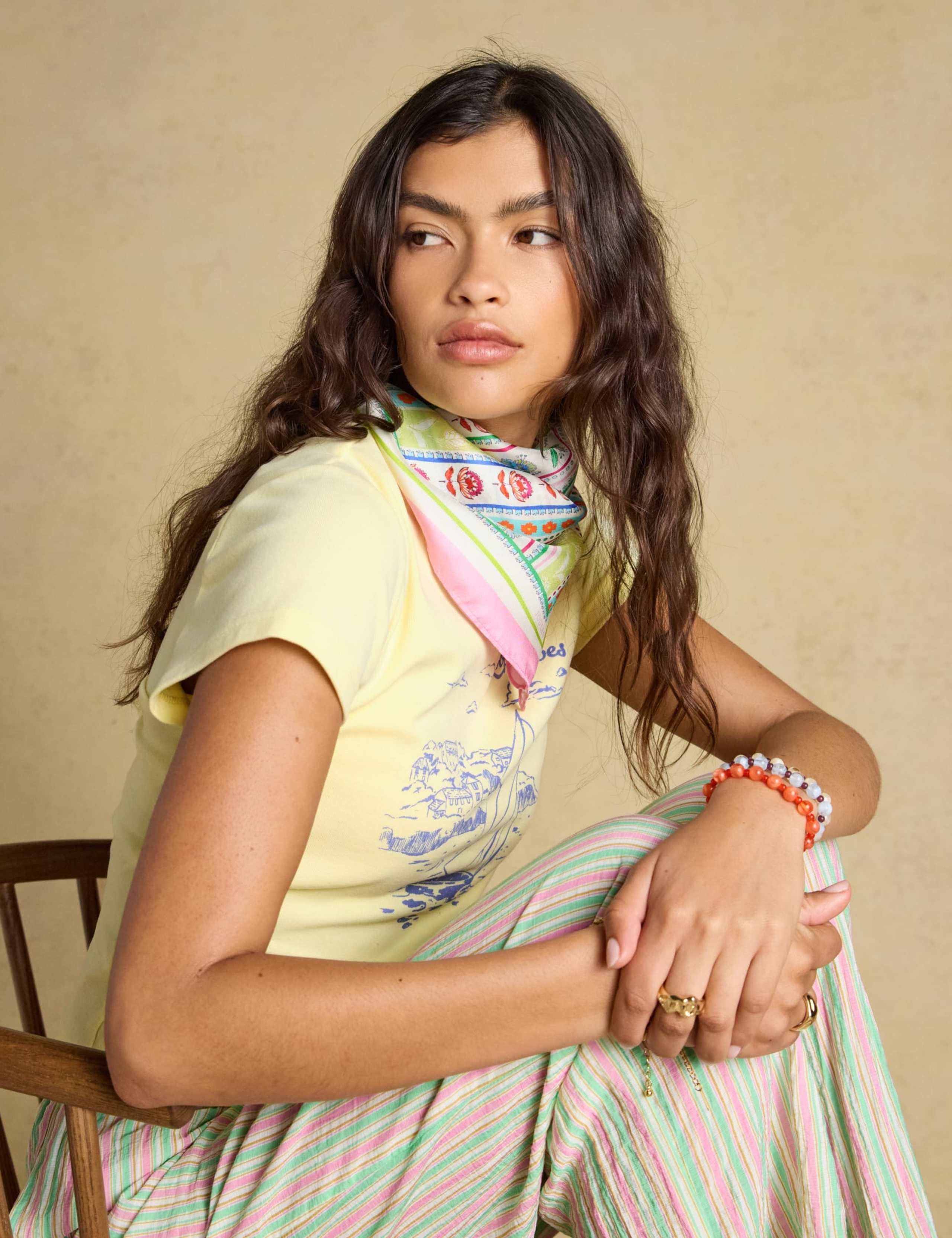 Pure Silk Floral Striped Square Scarf 8 of 8