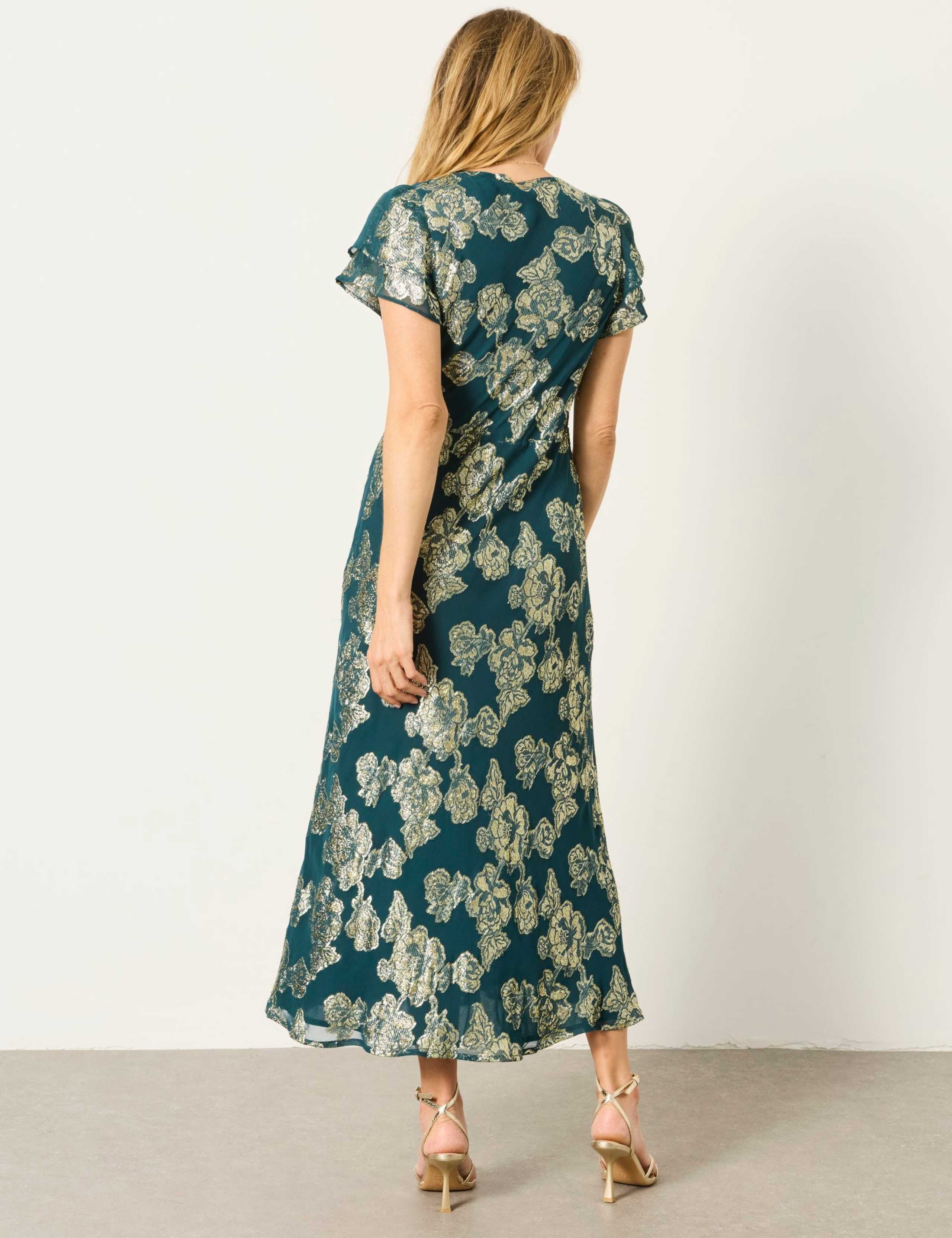 Metallic Floral V-Neck Midaxi Tea Dress 5 of 5