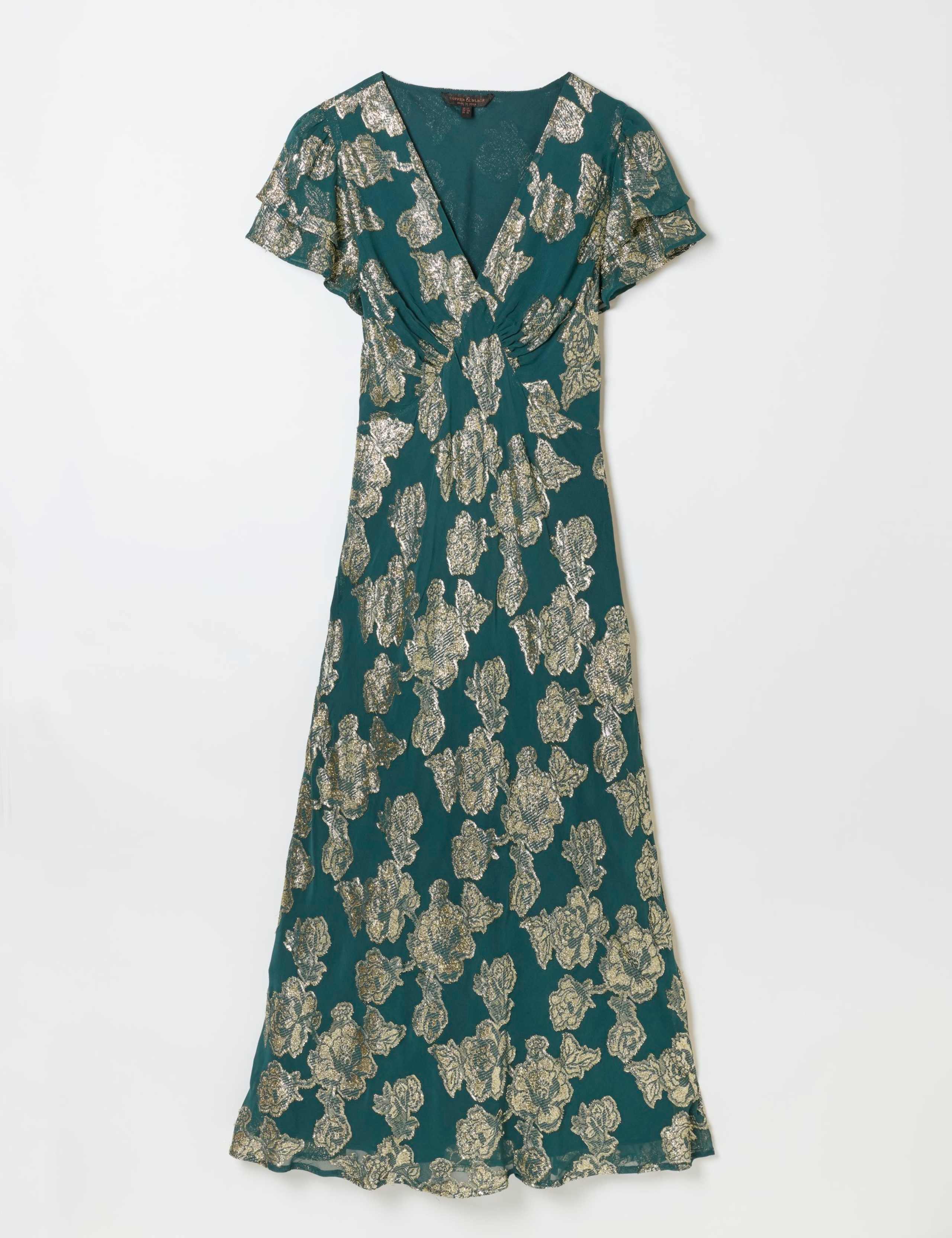 Metallic Floral V-Neck Midaxi Tea Dress 2 of 5