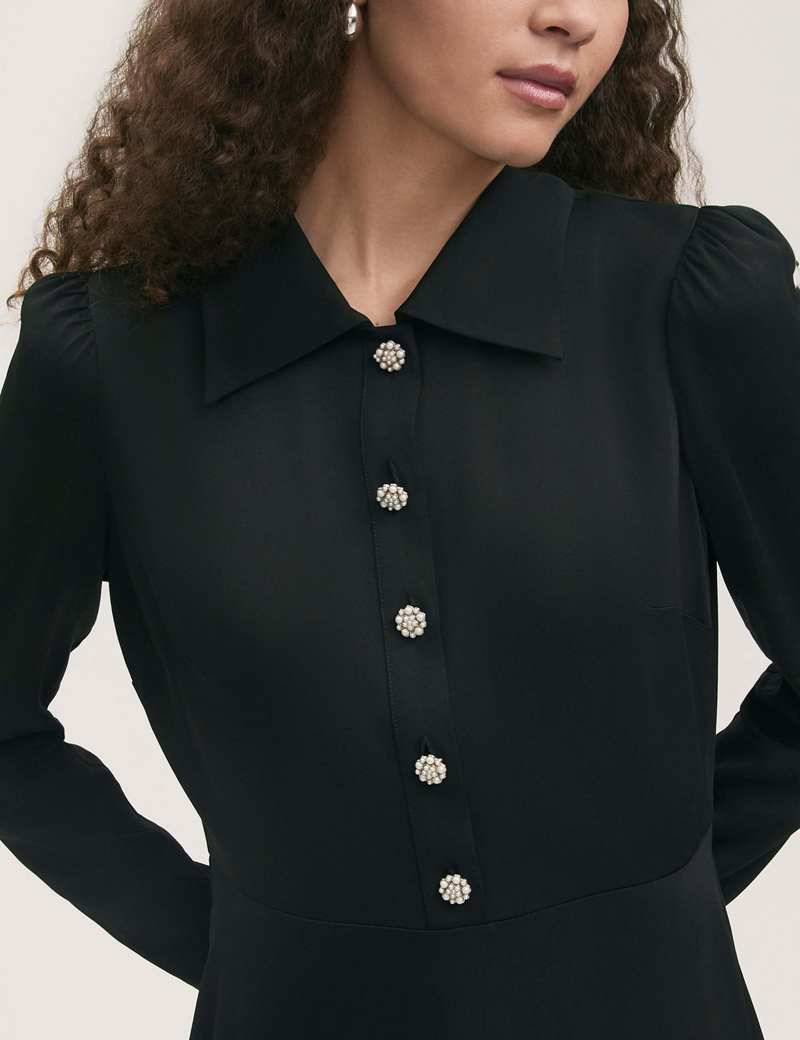 Crepe Collared Button Detail Midi Shirt Dress 4 of 4