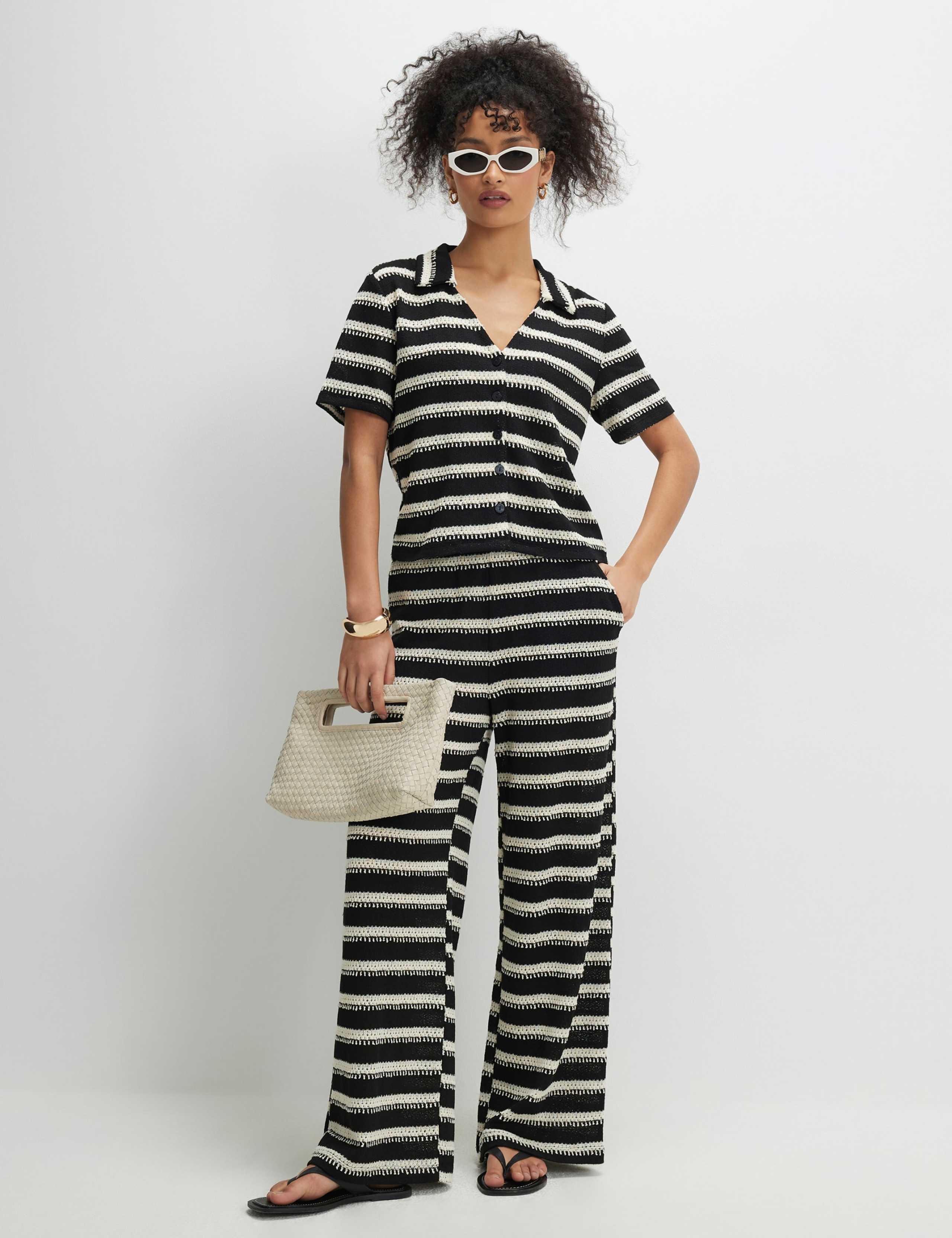 Striped Textured Collared Shirt with Cotton 3 of 4