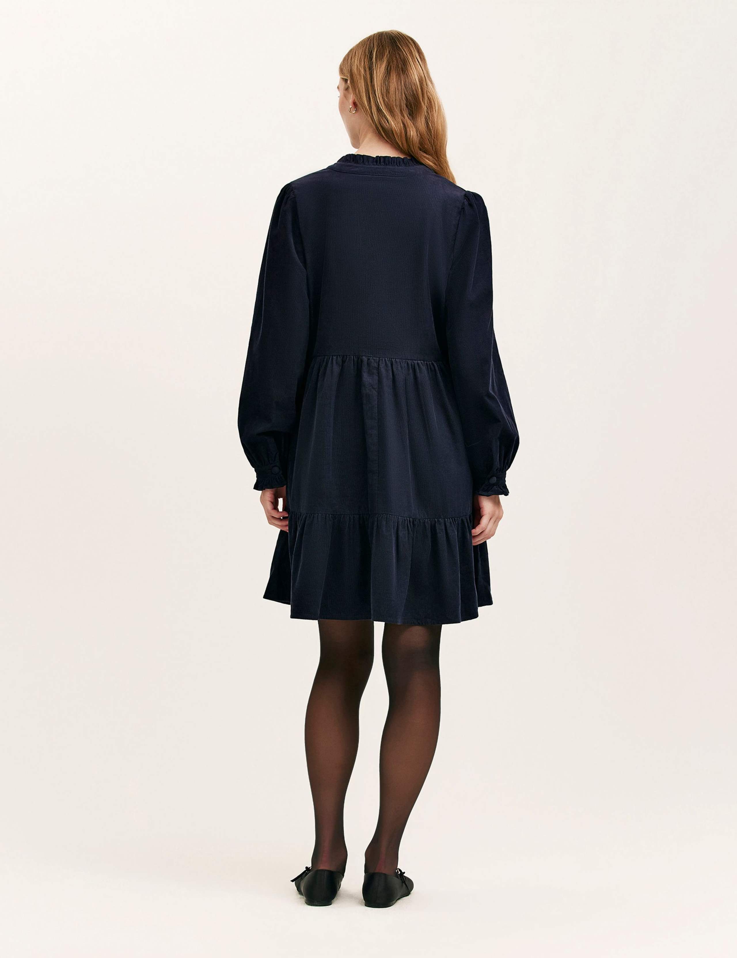 Cord V-Neck Knee Length Tiered Dress 3 of 4