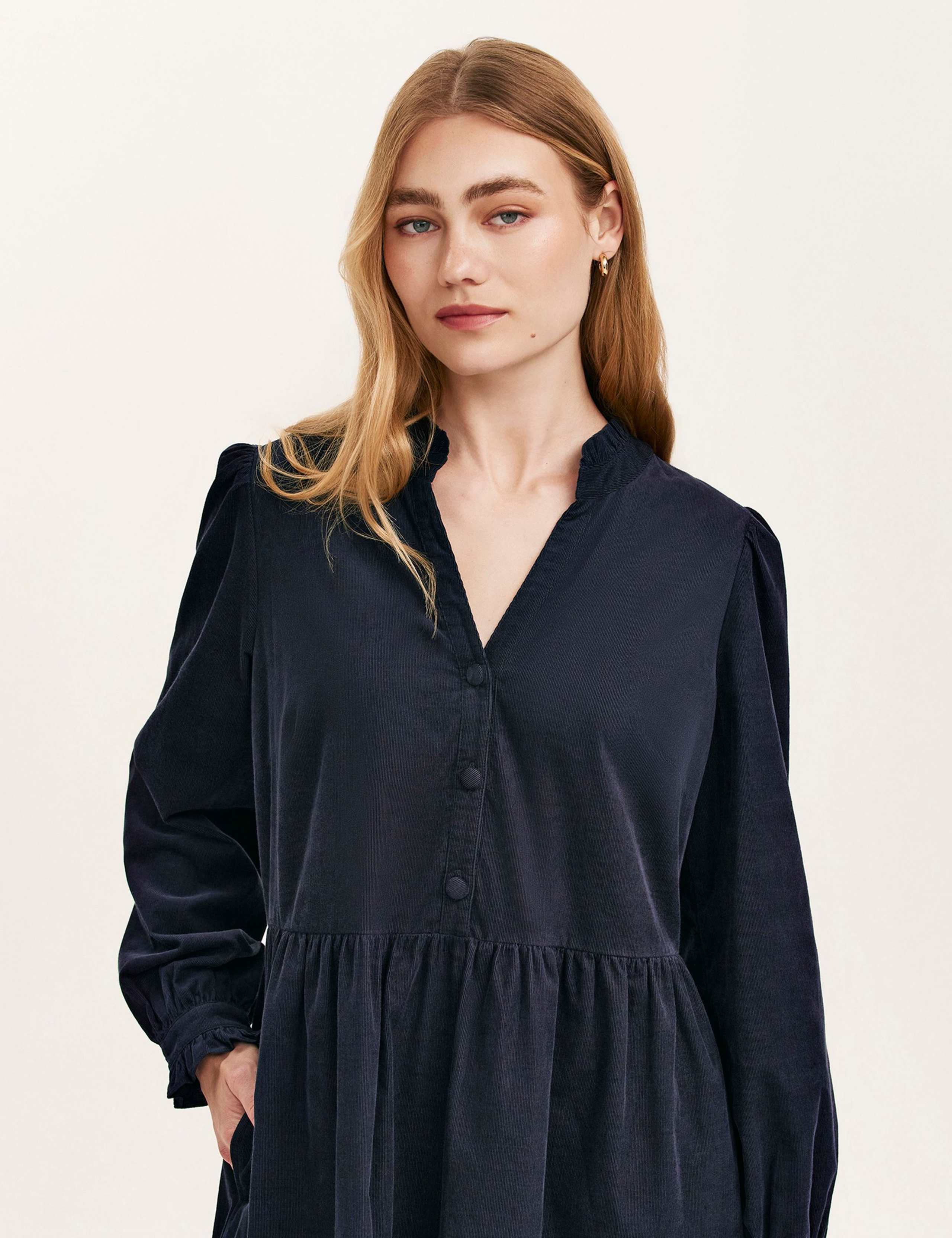 Cord V-Neck Knee Length Tiered Dress 4 of 4