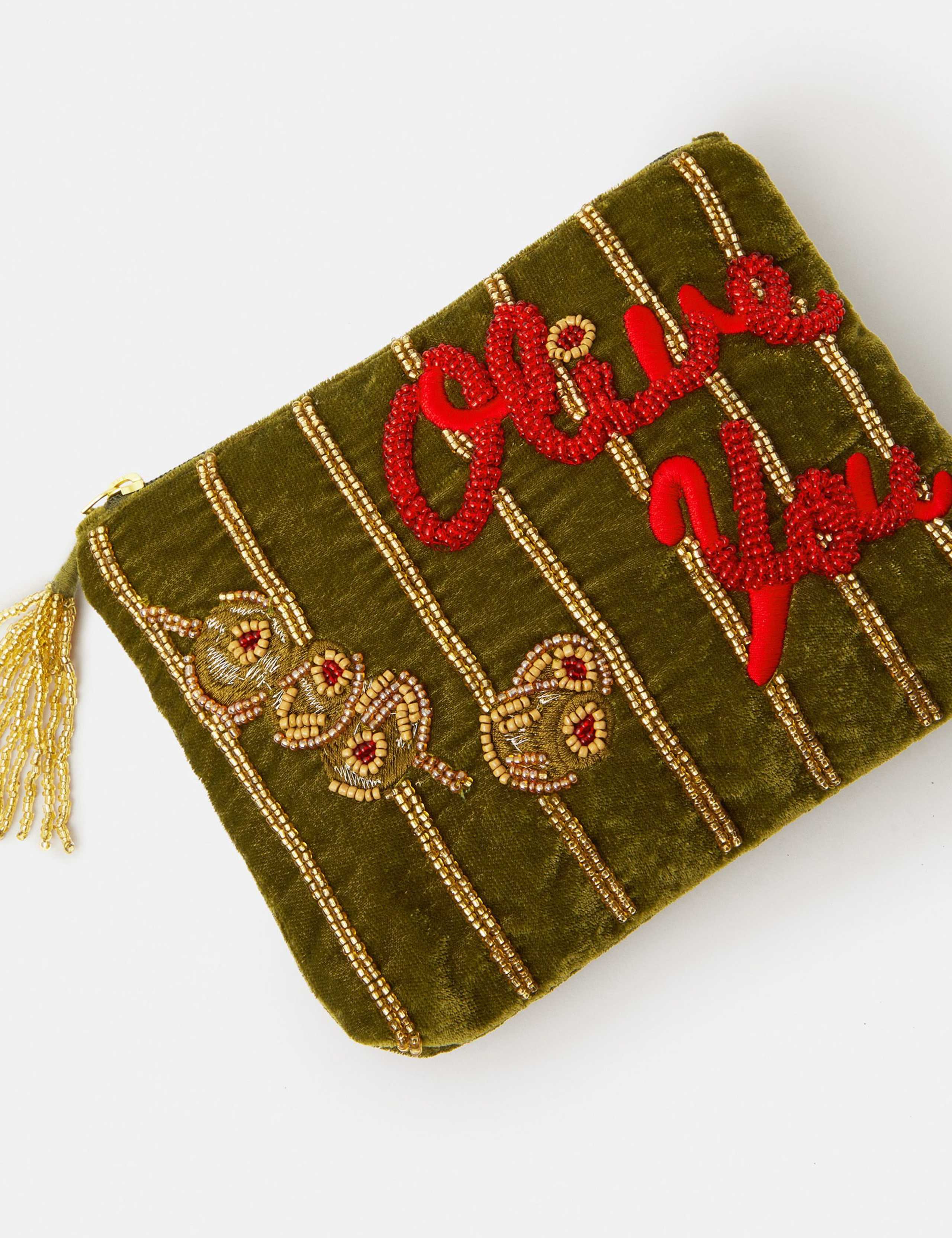 Velvet Embellished Olive You Purse 3 of 4