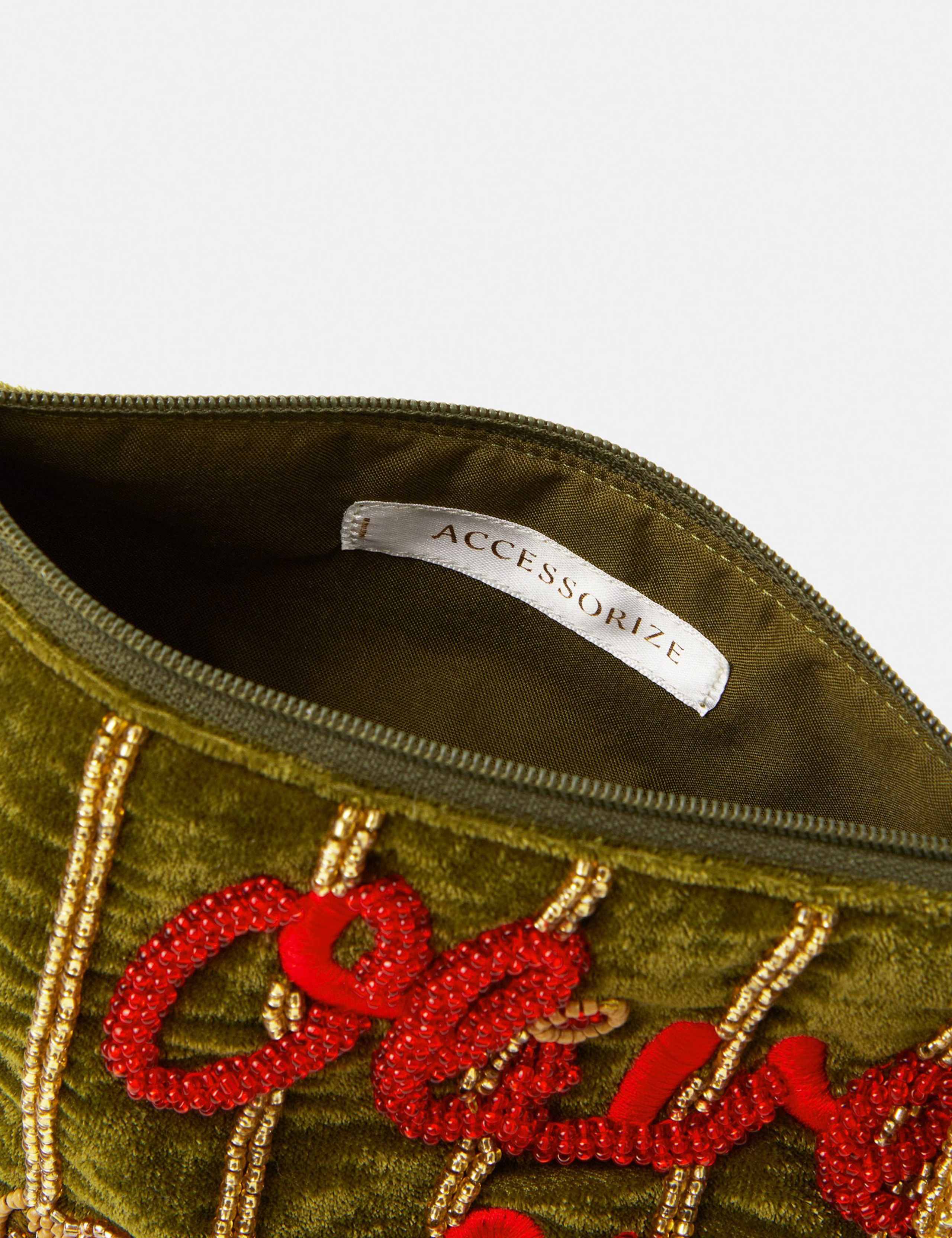 Velvet Embellished Olive You Purse 4 of 4