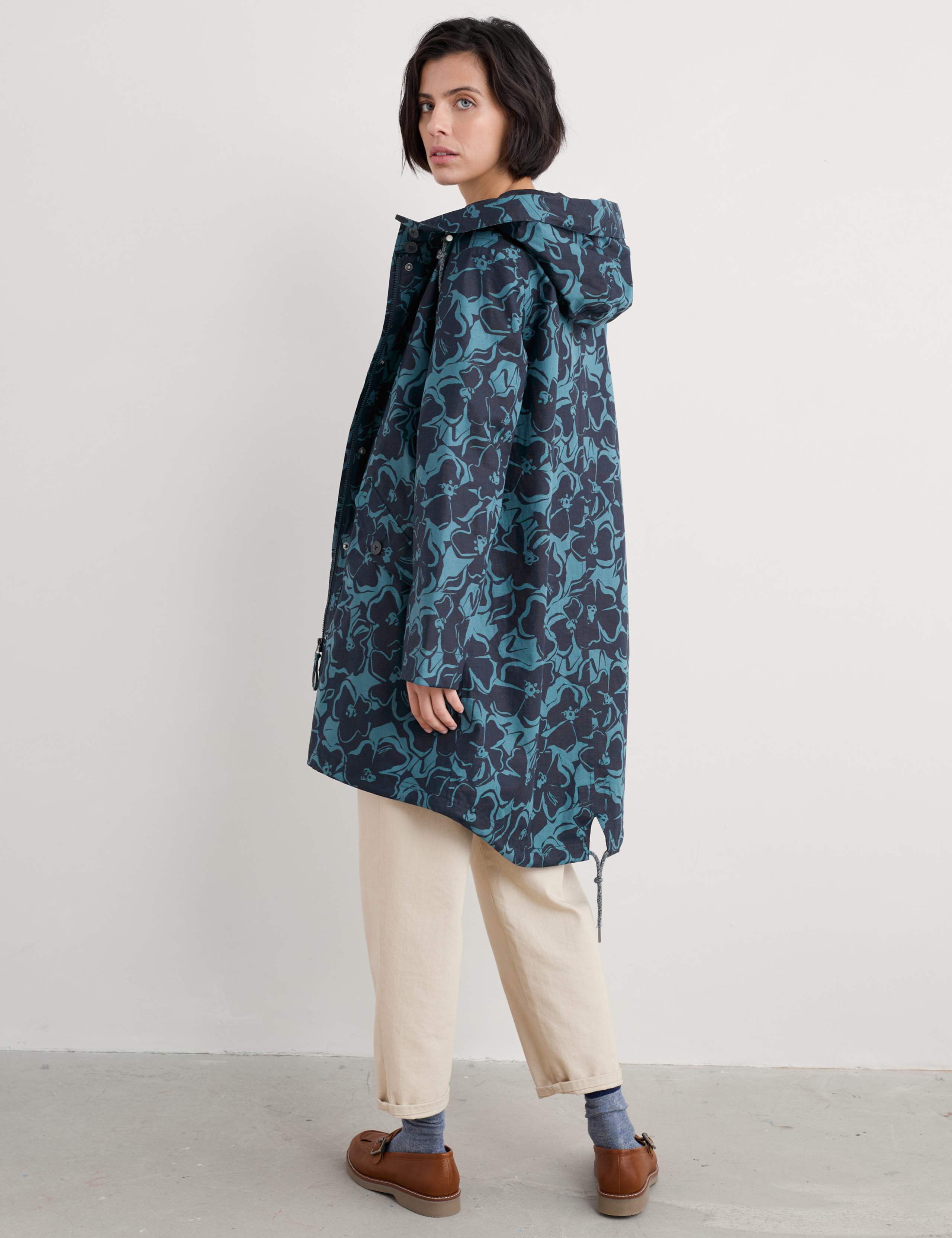Linen Rich Floral Hooded Raincoat 3 of 4
