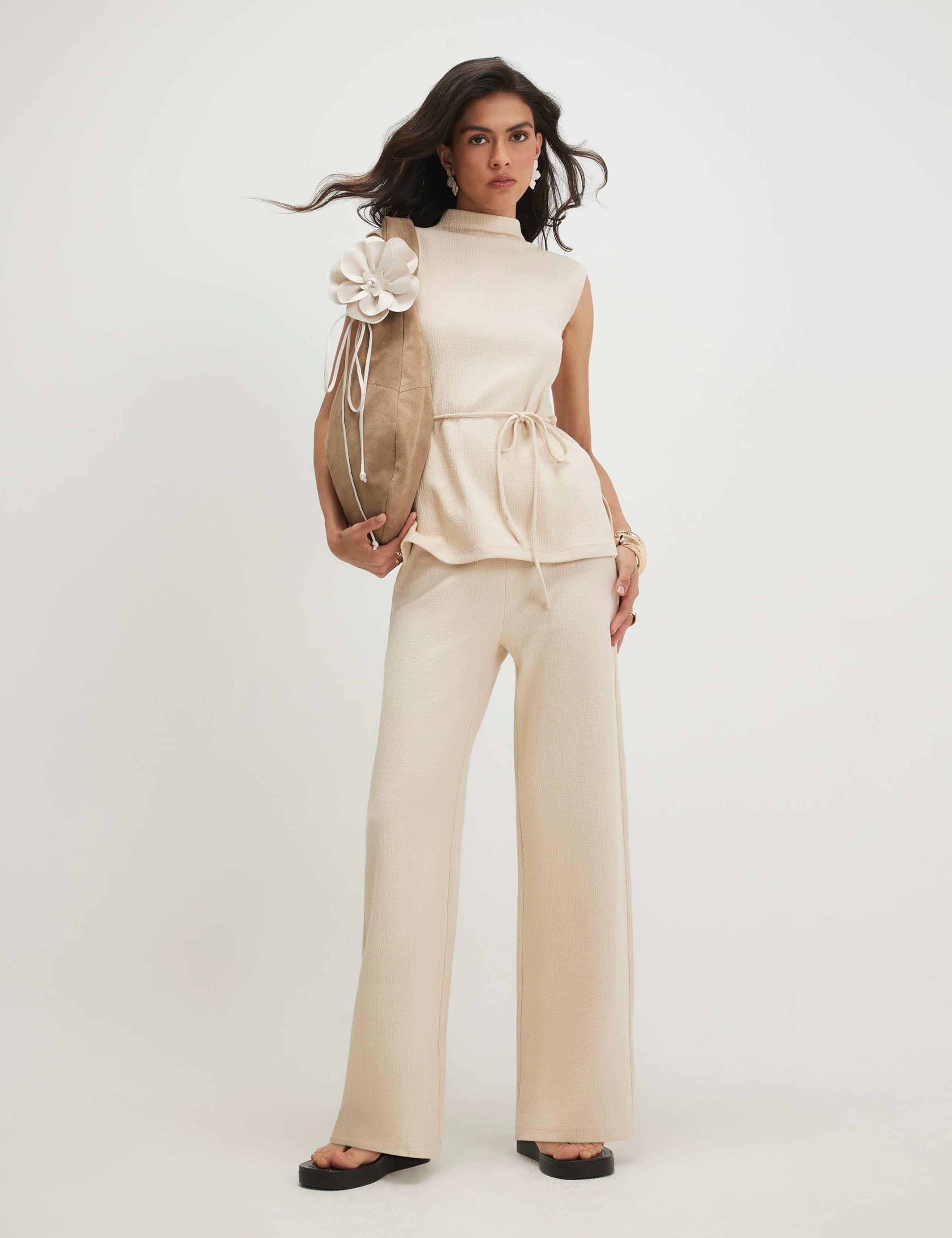 Cotton Textured Wide Leg Trousers 1 of 4