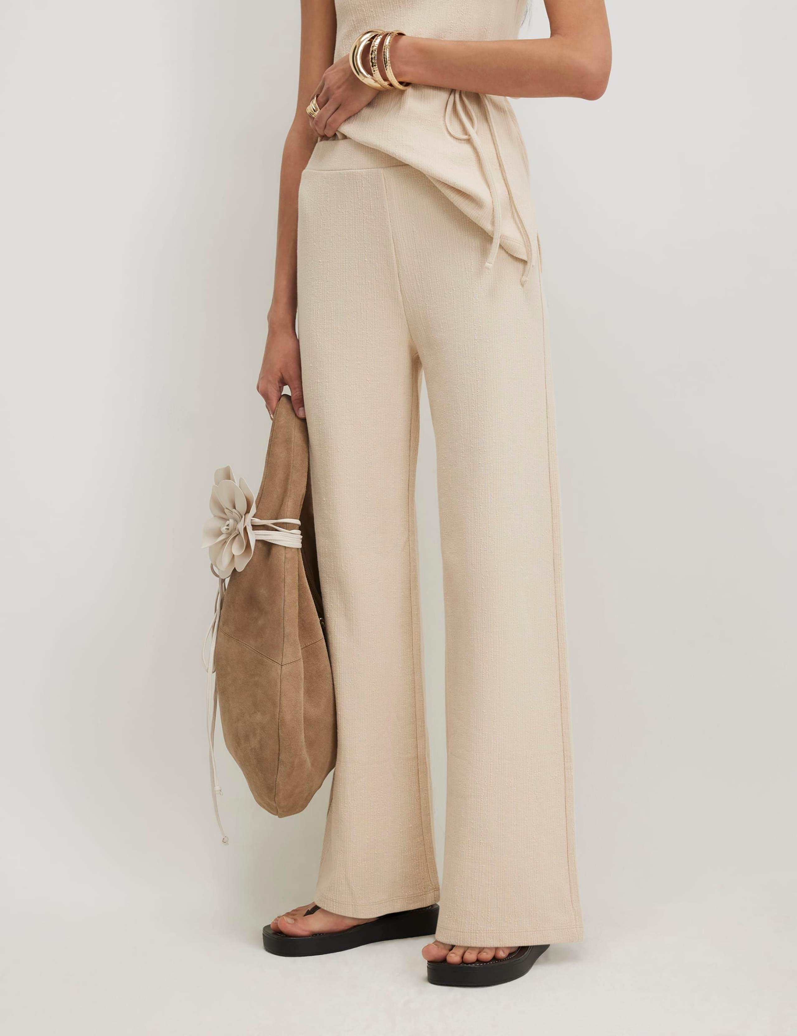 Cotton Textured Wide Leg Trousers 2 of 4