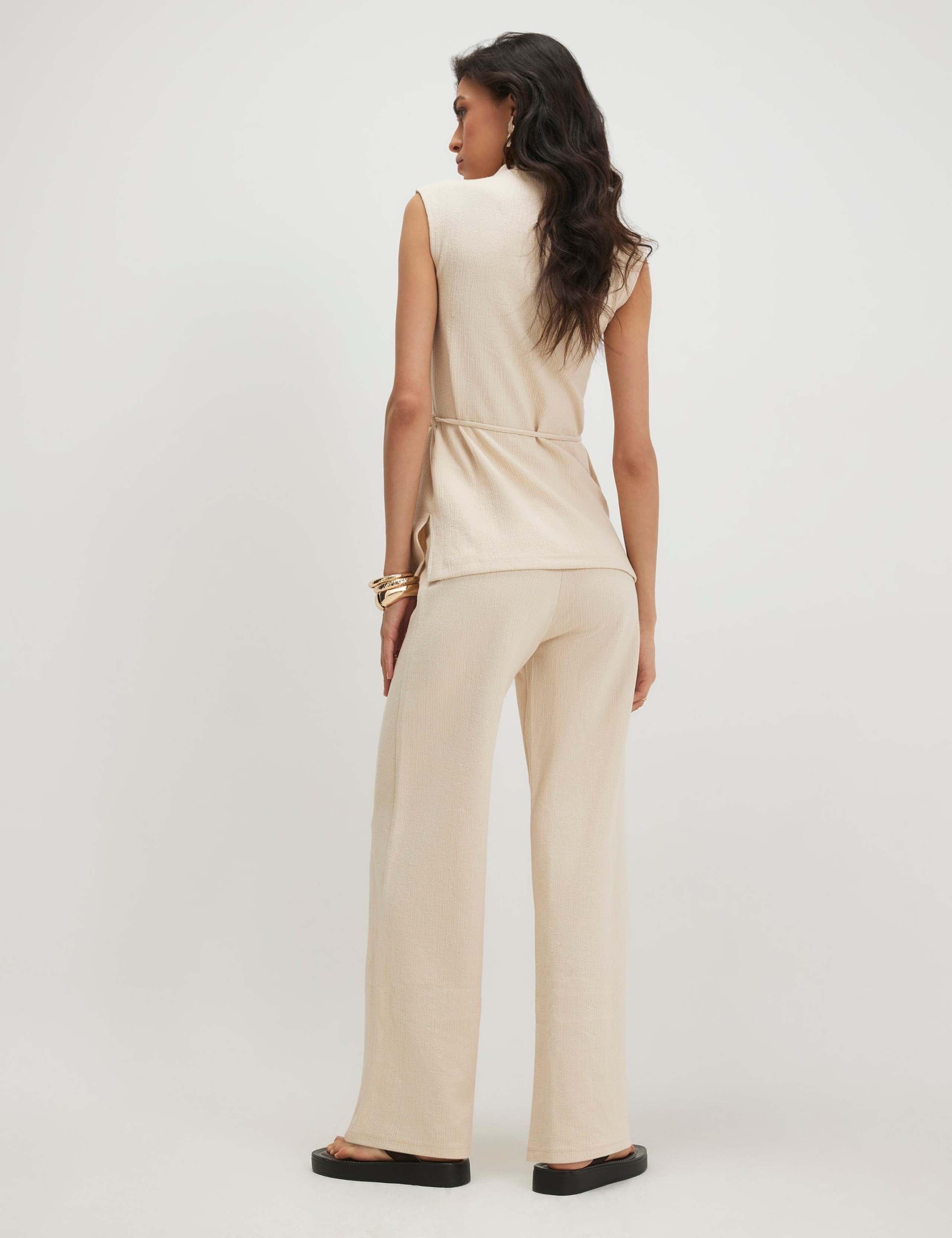 Cotton Textured Wide Leg Trousers 3 of 4