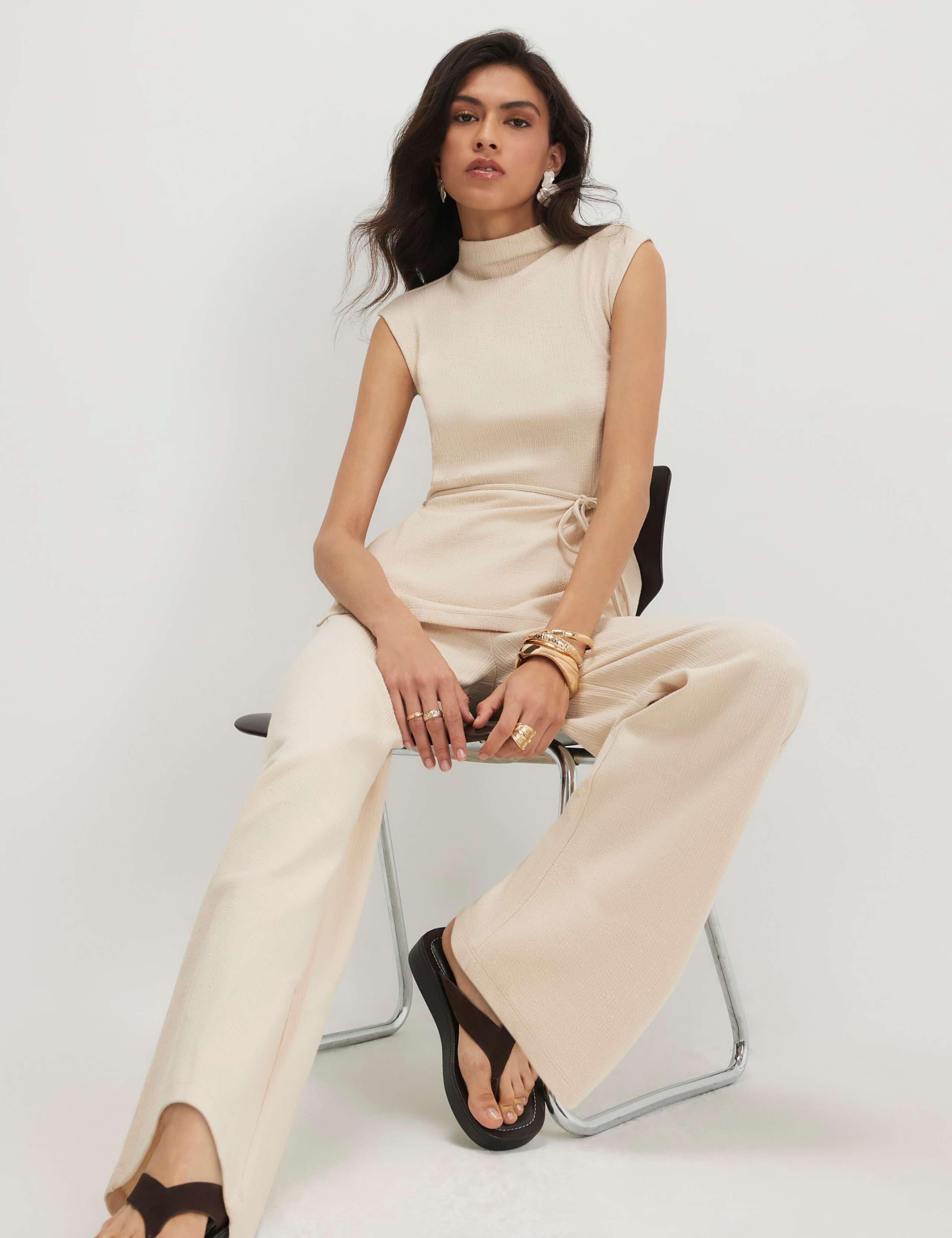 Cotton Textured Wide Leg Trousers 4 of 4