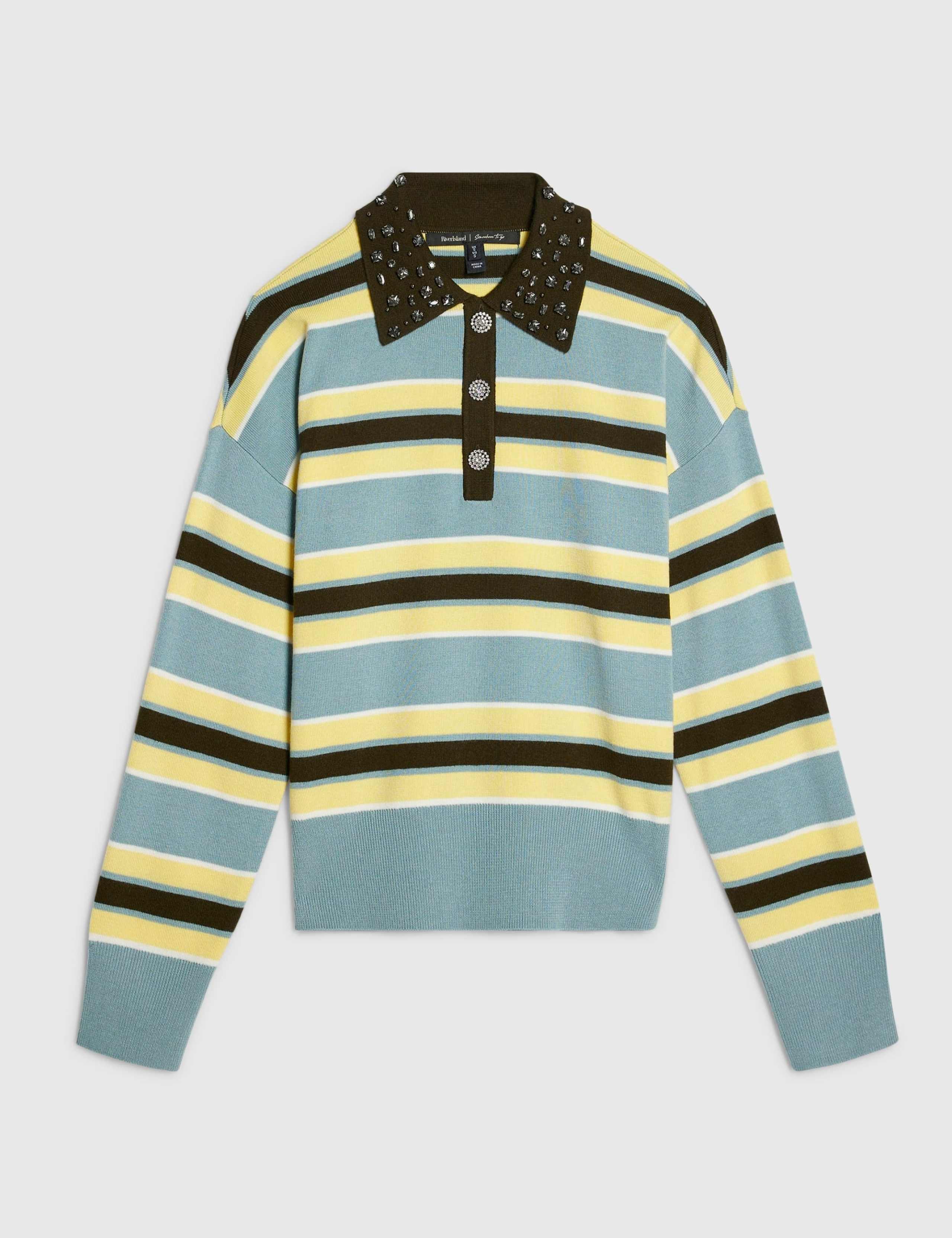 Embellished Collar Striped Polo Shirt 2 of 3
