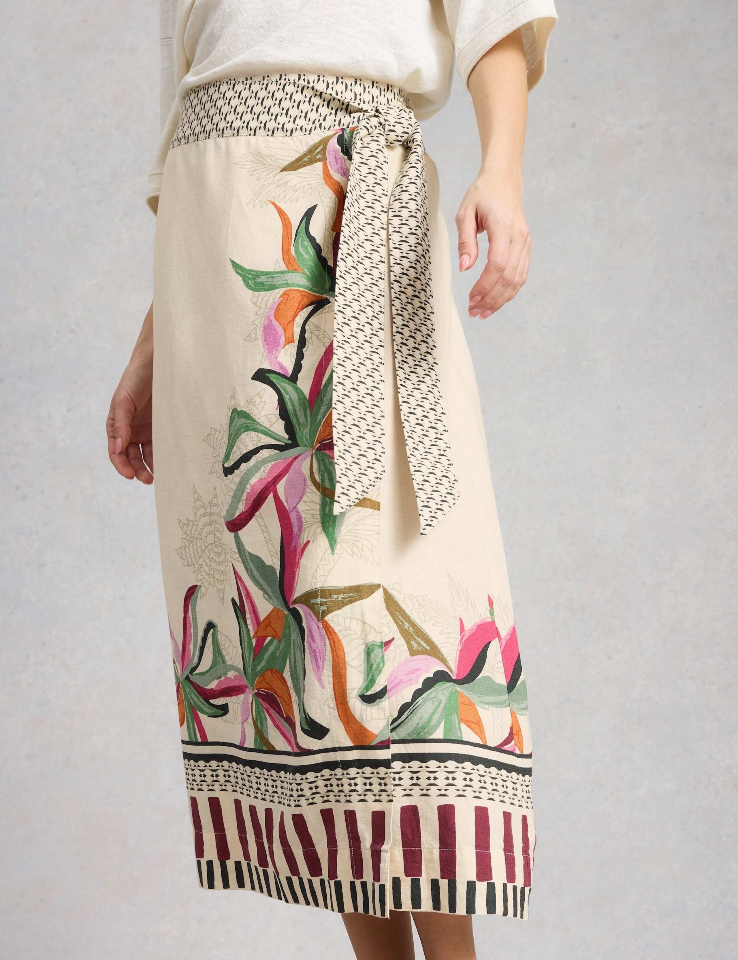 Linen Rich Floral Midi Wrap Skirt 3 of 6