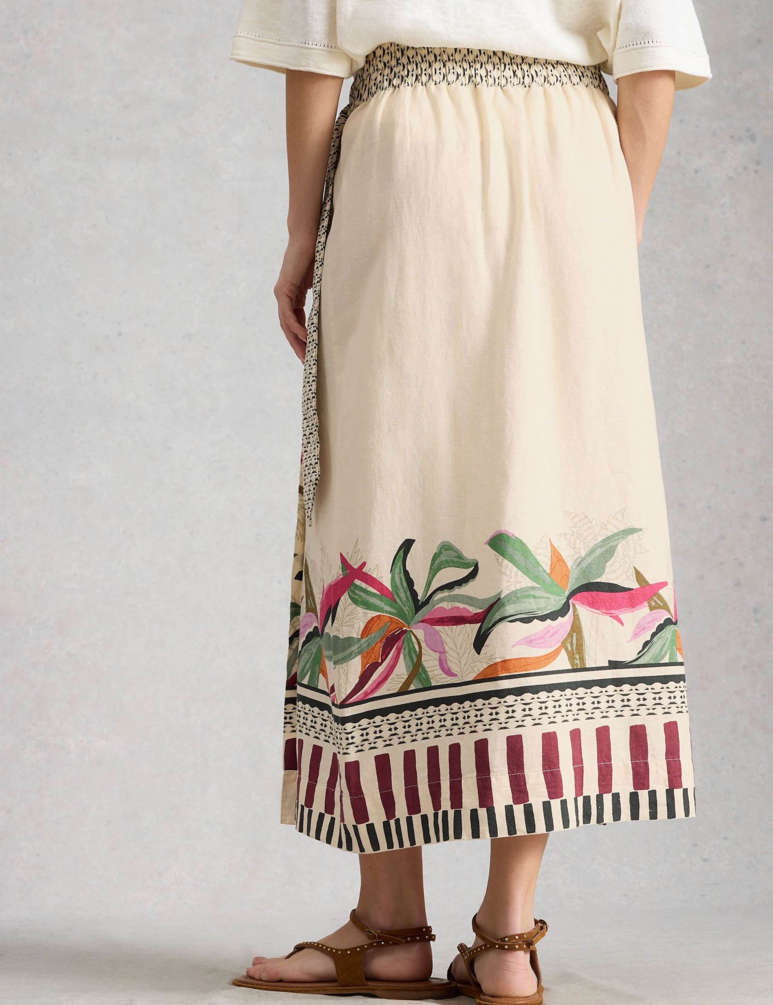 Linen Rich Floral Midi Wrap Skirt 5 of 6