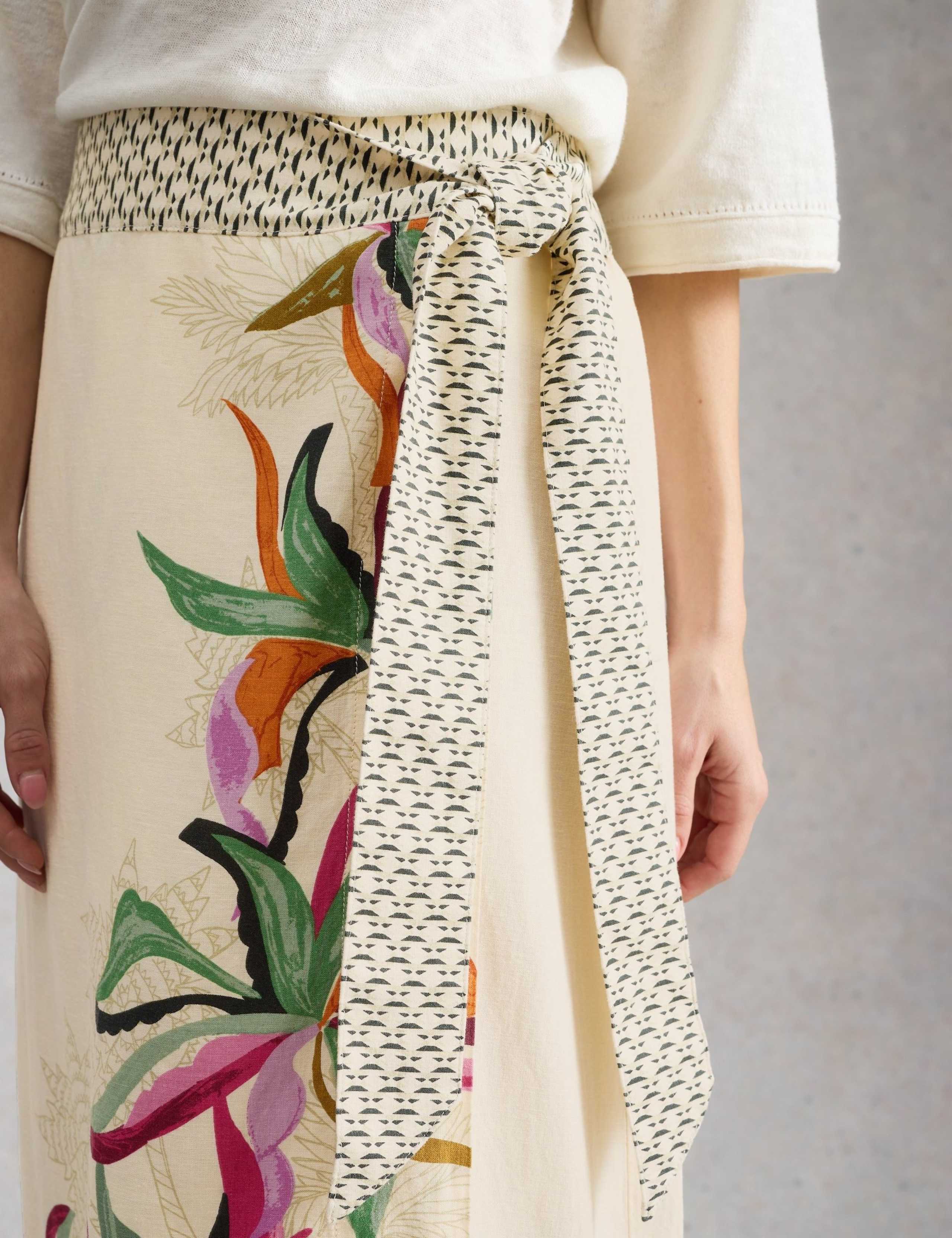 Linen Rich Floral Midi Wrap Skirt 6 of 6