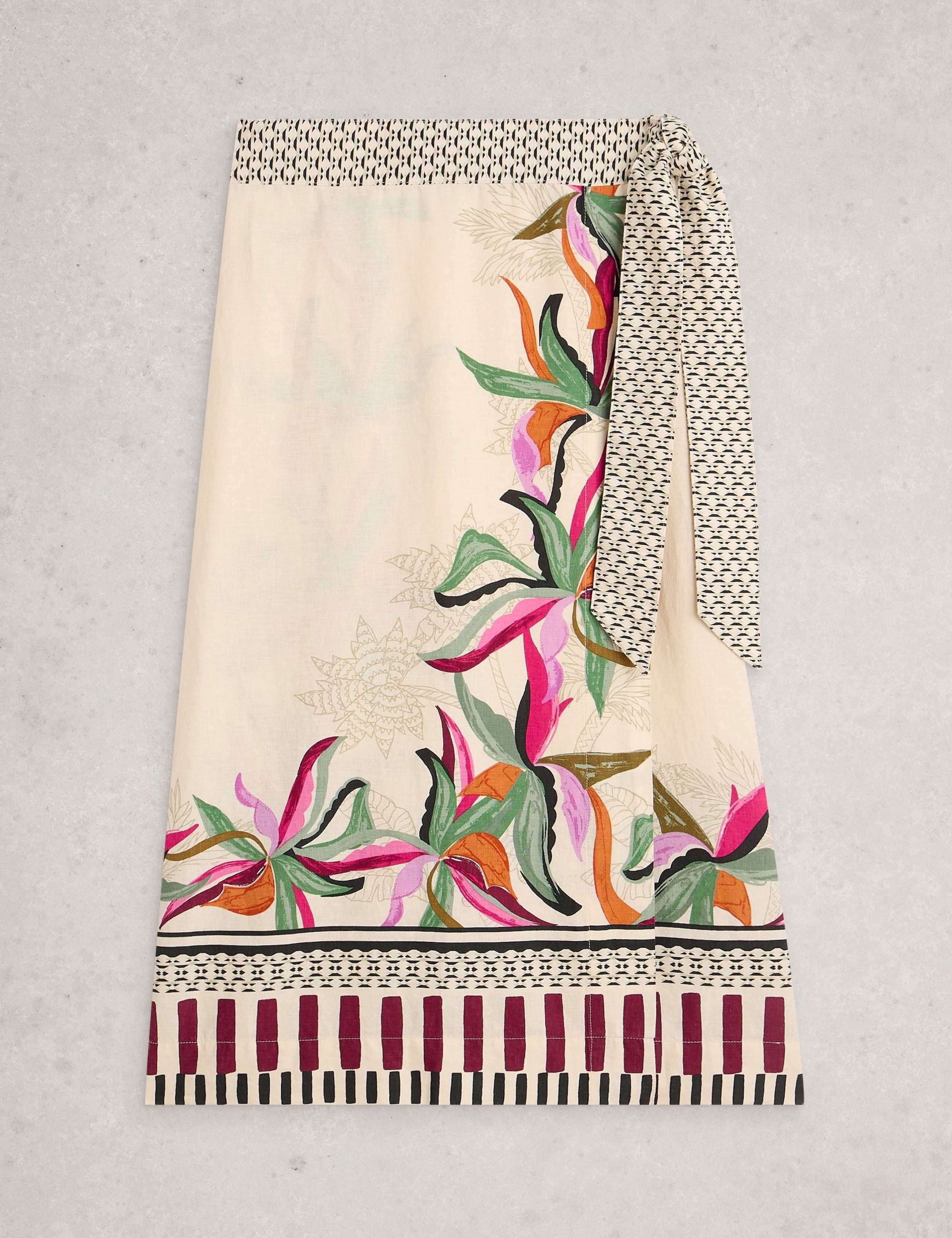 Linen Rich Floral Midi Wrap Skirt 2 of 6