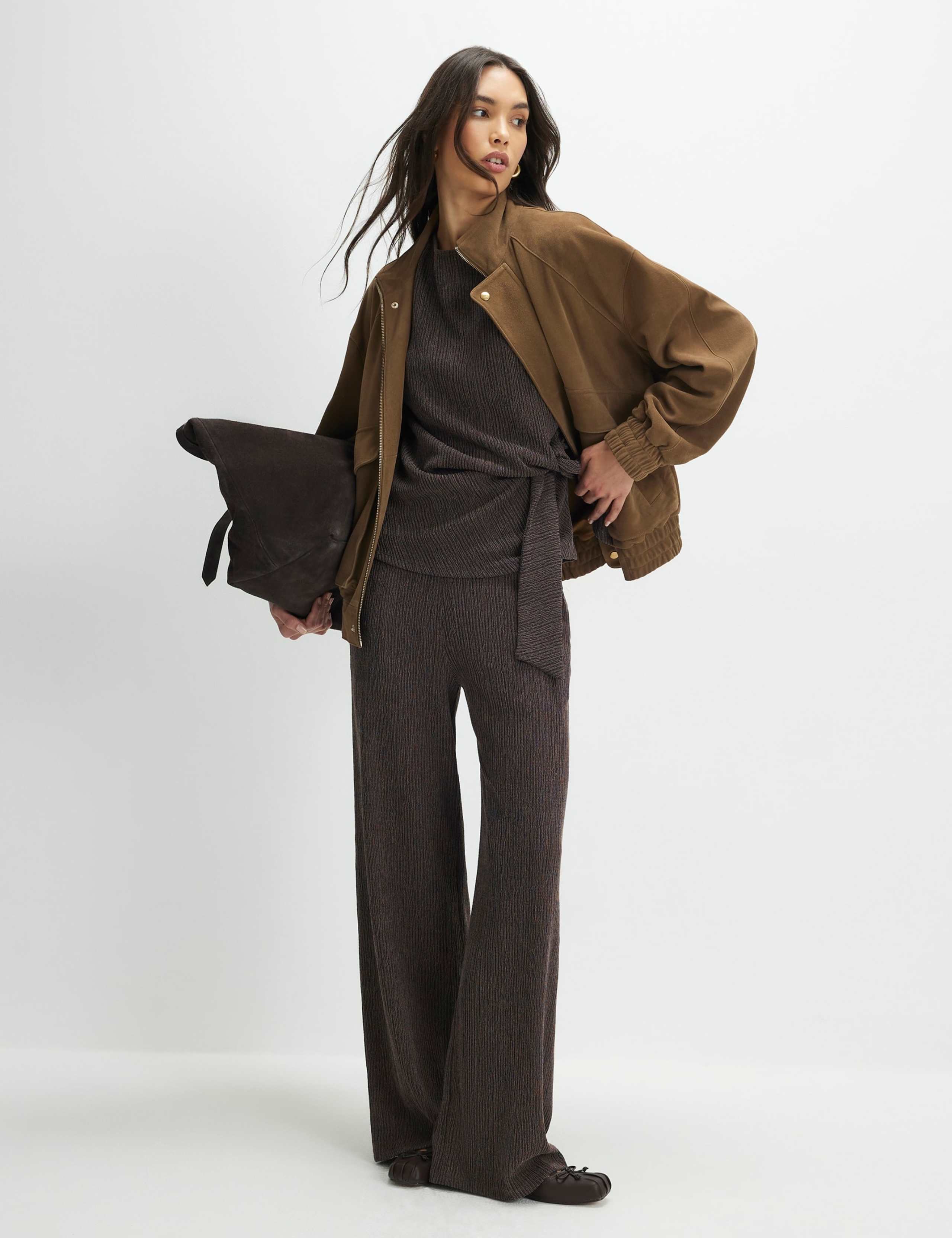 Plisse Round Neck Tie Detail Top 3 of 4