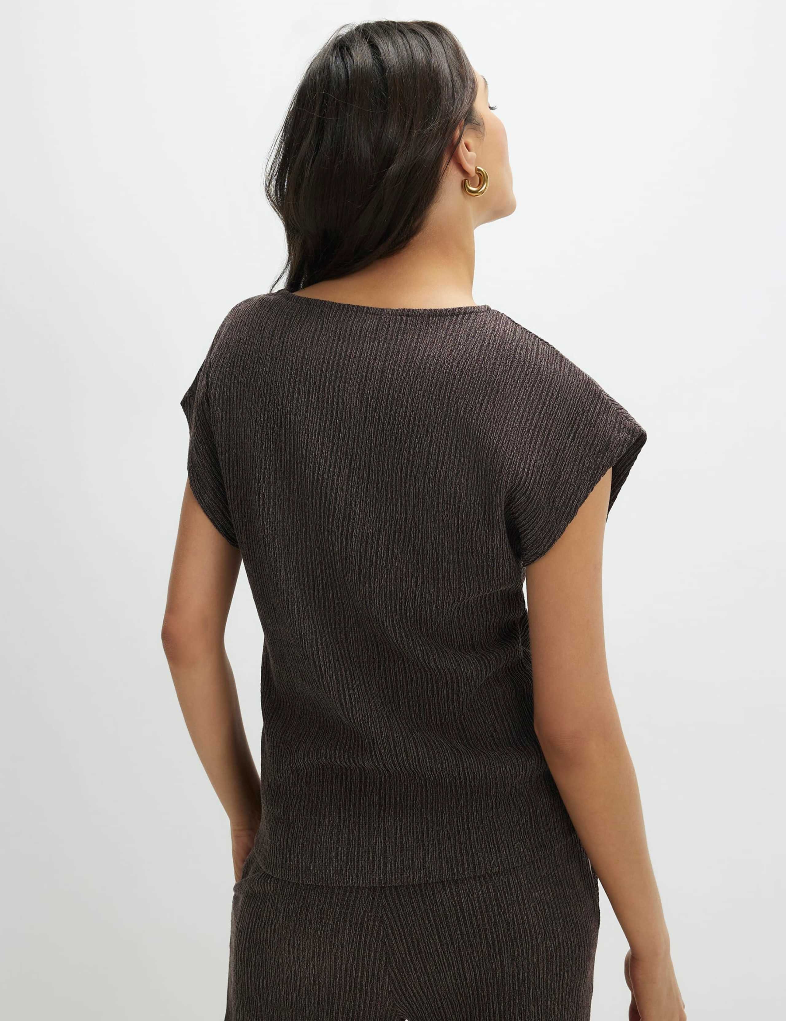 Plisse Round Neck Tie Detail Top 4 of 4
