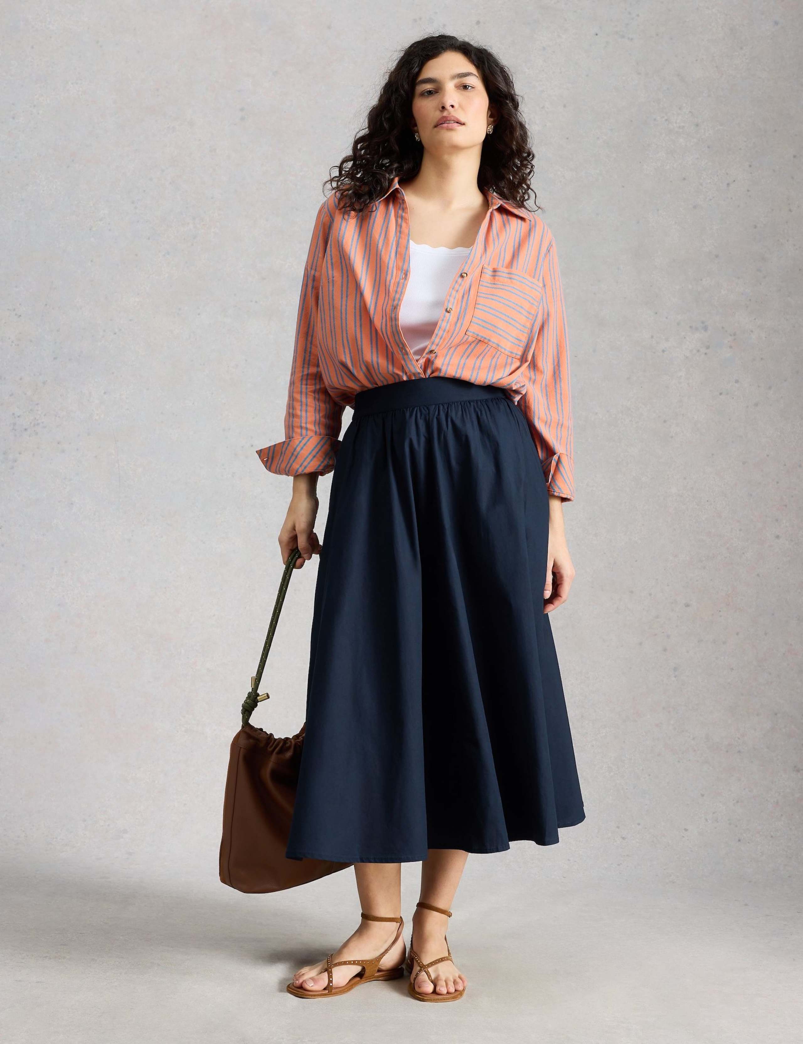 Pure Cotton Midi A-Line Skirt 3 of 6