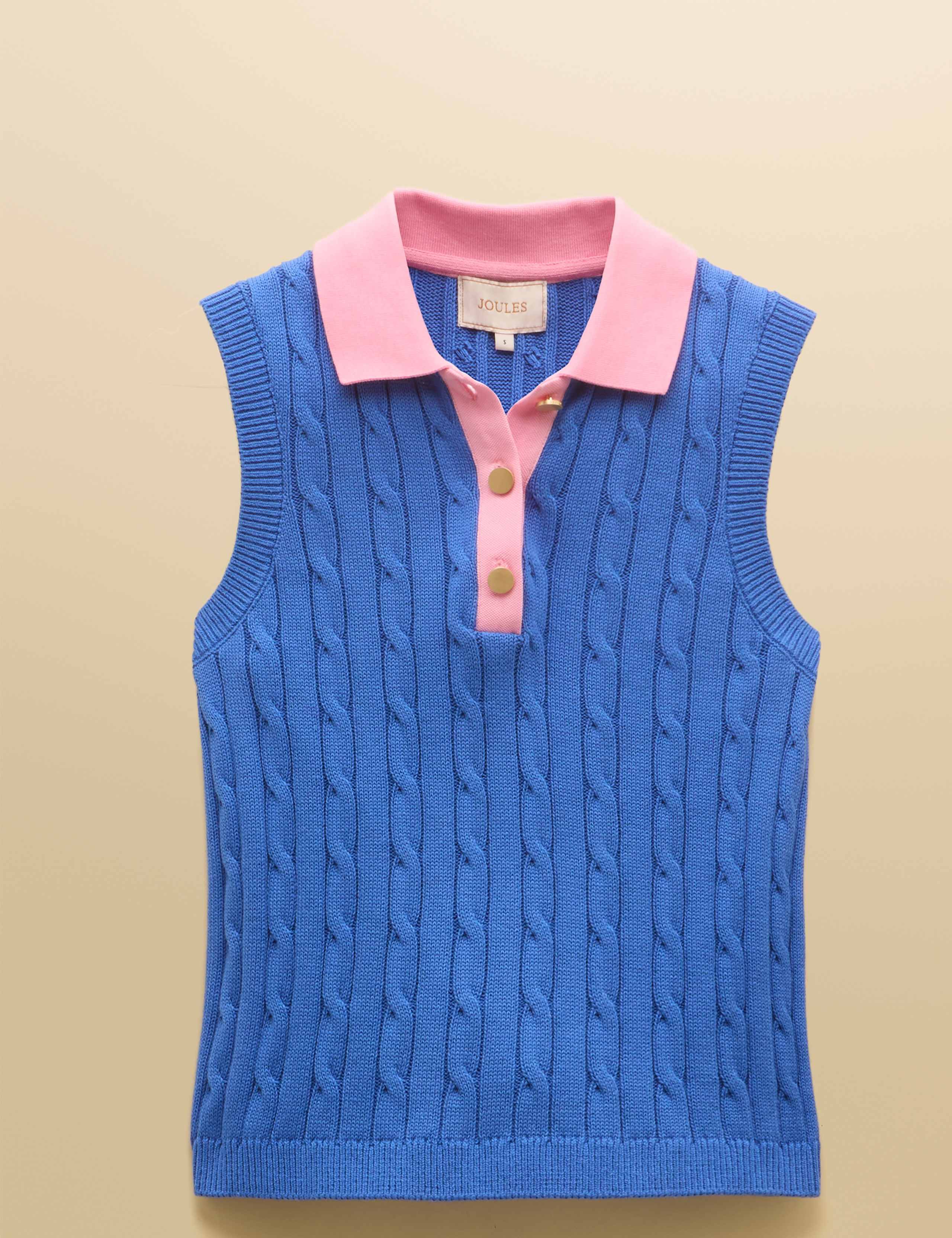Pure Cotton Cable Knit Collared Vest 2 of 7