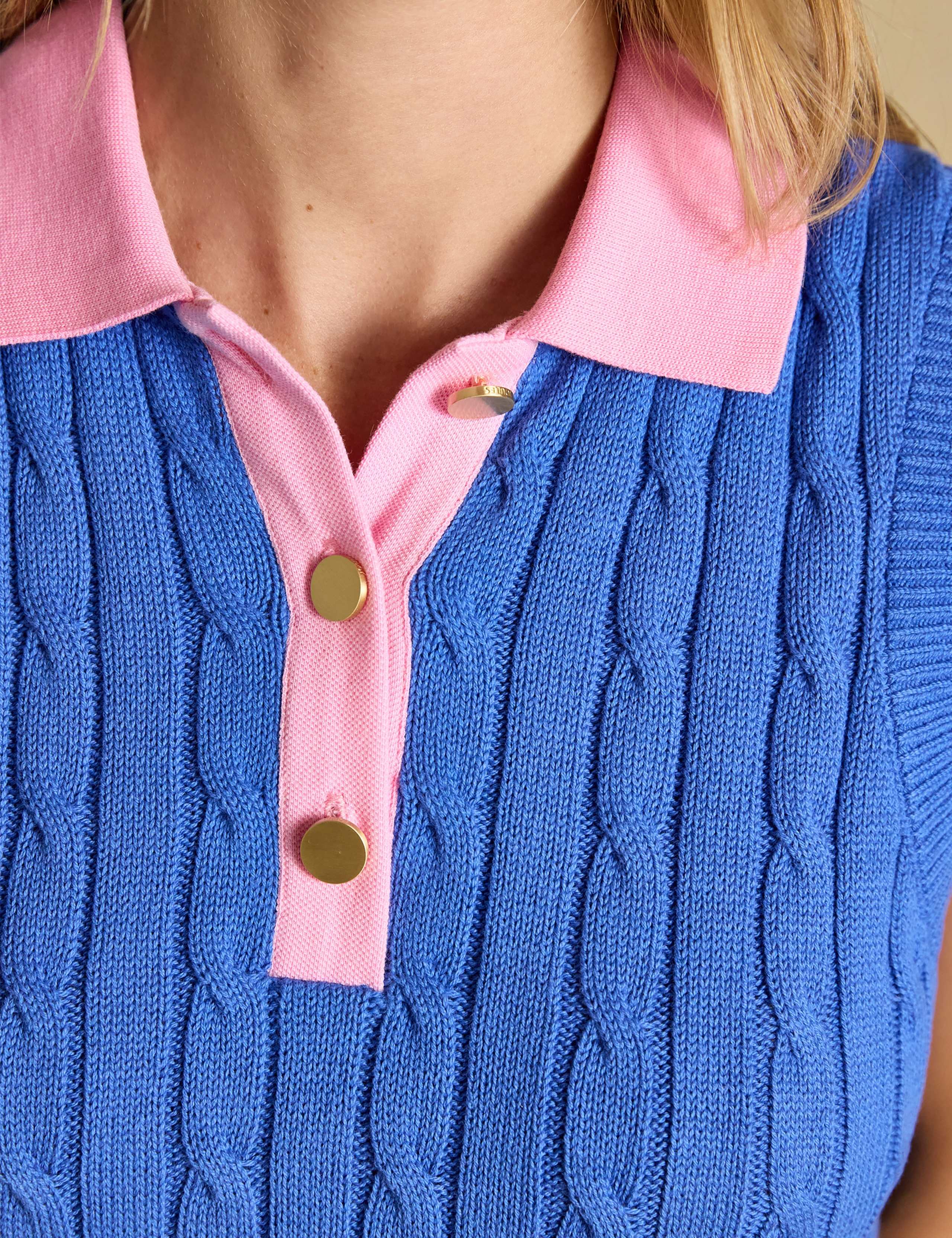 Pure Cotton Cable Knit Collared Vest 5 of 7