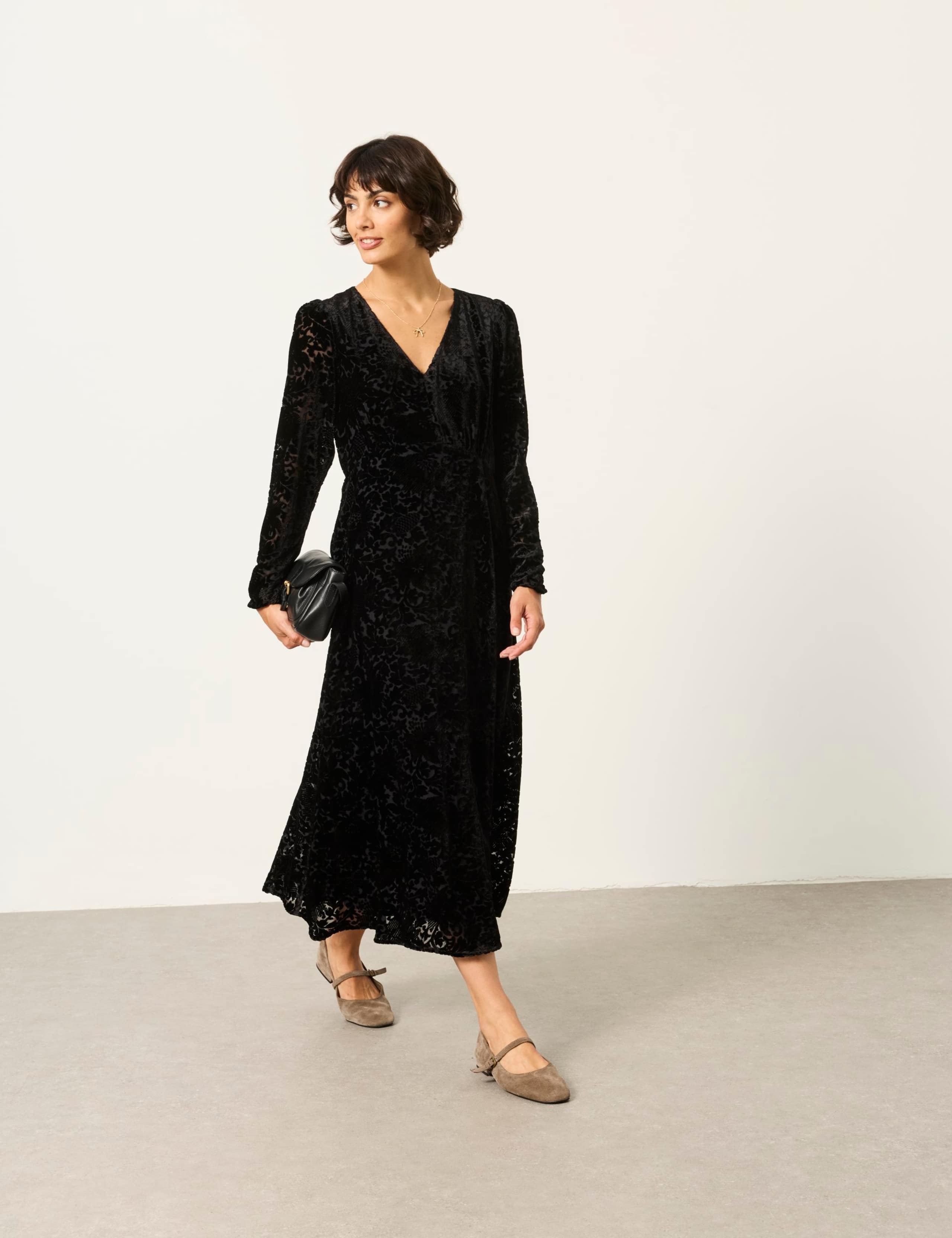 Embroidered V Neck Devoree Midi Tea Dress 1 of 5