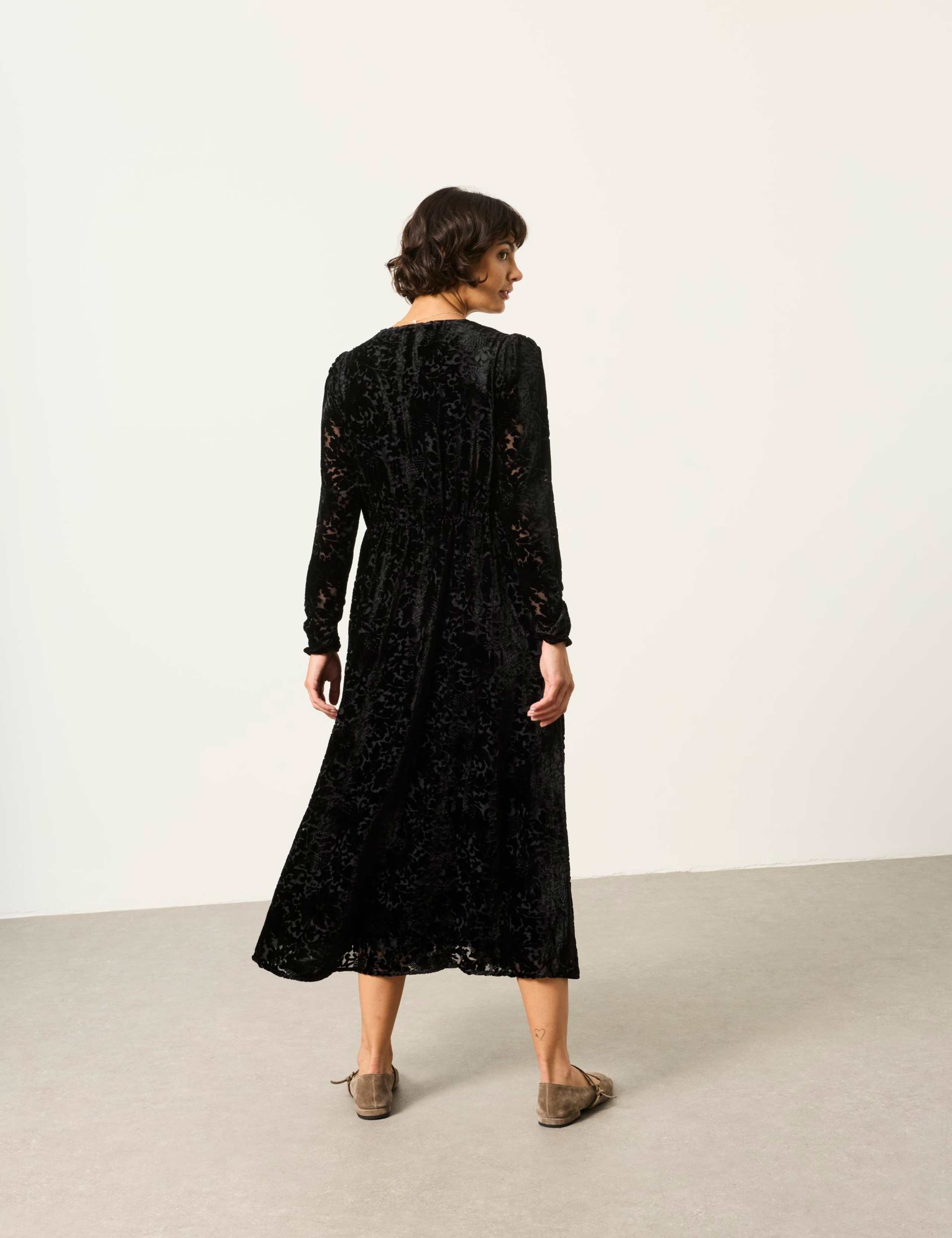 Embroidered V Neck Devoree Midi Tea Dress 3 of 5